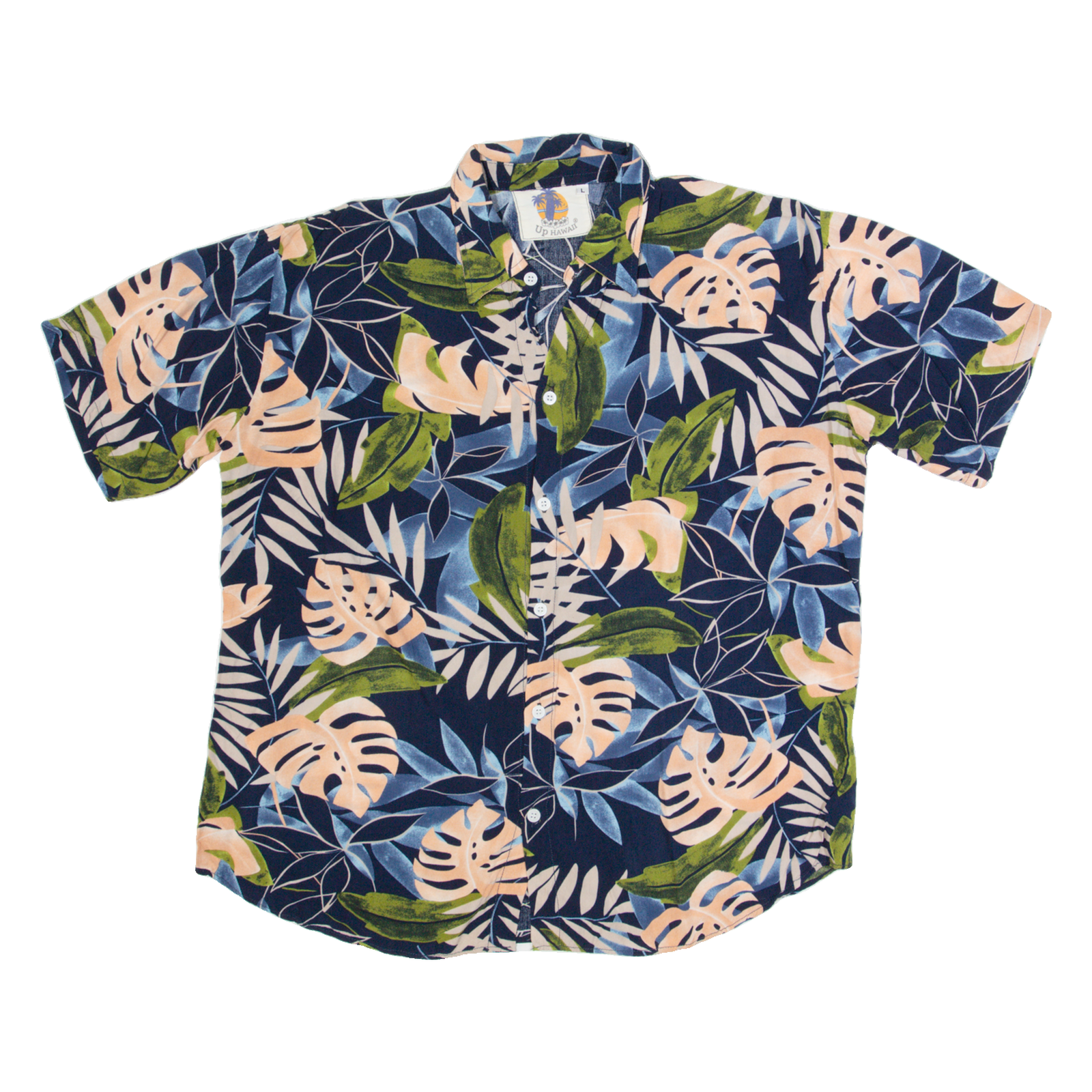 UP HAWAII Mens Hawaiian Shirt Blue 90s Crazy Pattern L Refurbished - N/A refurbished available on Cerqular