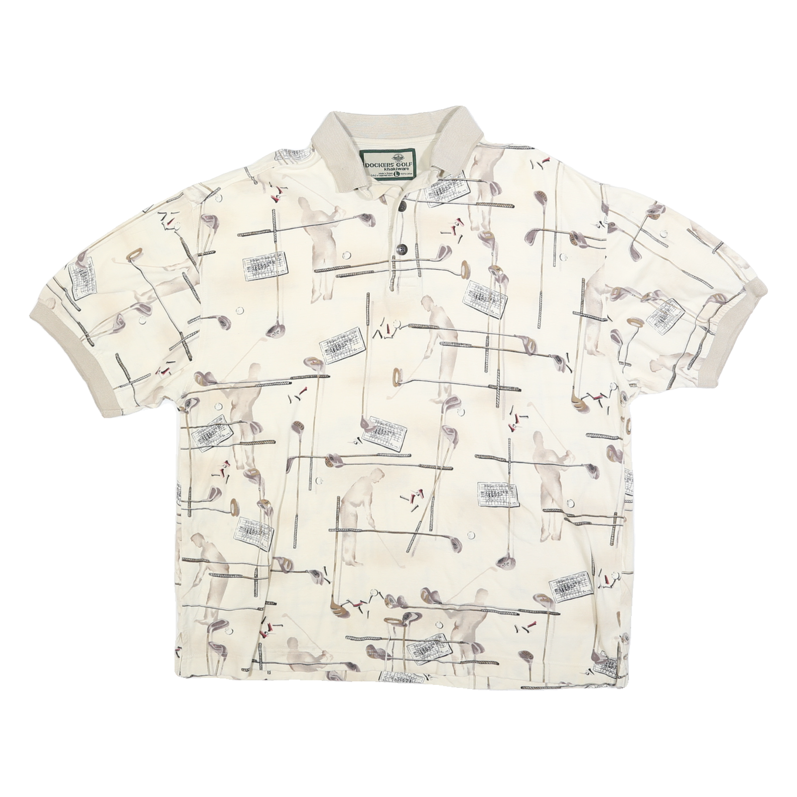 DOCKERS Mens Cream Golf Motif Short Sleeve Polo Shirt L Cotton Blend Refurbished - N/A refurbished available on Cerqular