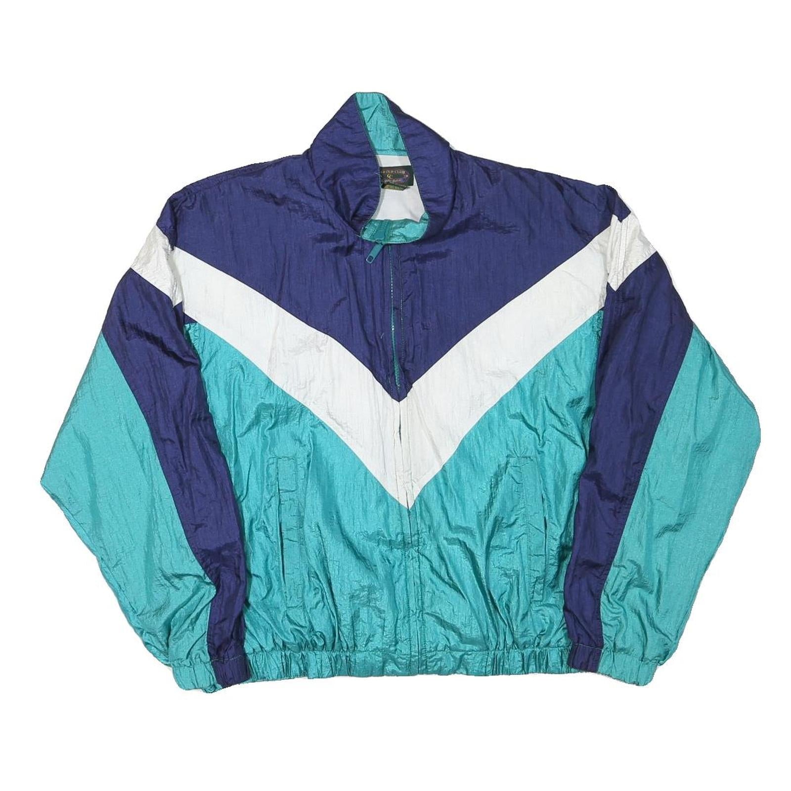 CHARTER CLUB Womens Blue & Green Zip Jacket M Polyester Blend Colourblock Retro Refurbished - N/A refurbished available on Cerqular