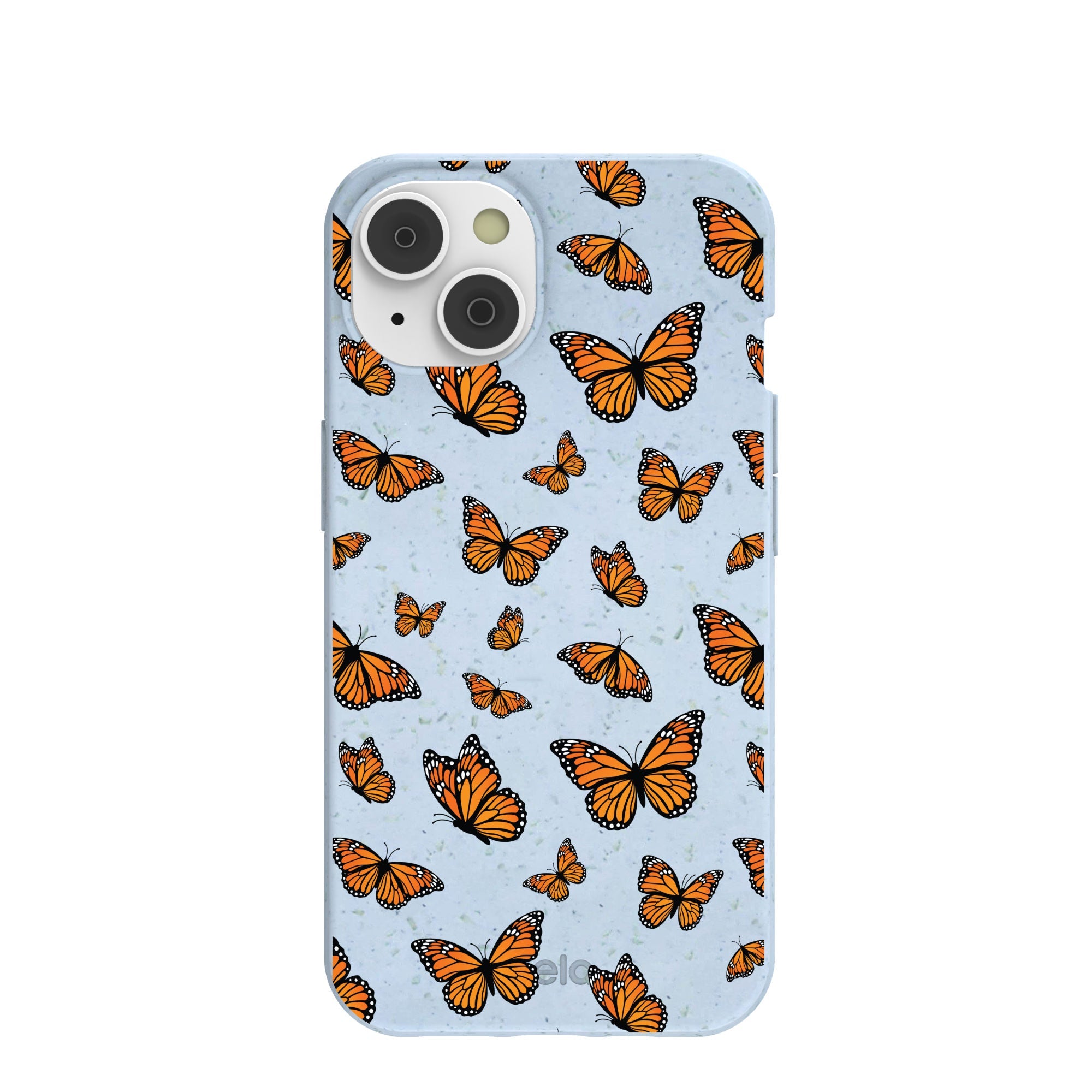 Powder Blue Monarchs in flight iPhone 14/16e Case Refurbished - Pela Case refurbished available on Cerqular