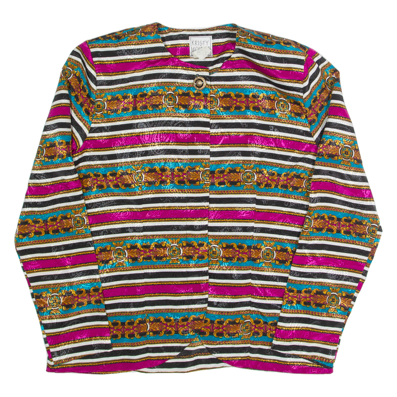 KRISTY MICHAELS Womens Printed Shirt Black Long Sleeve 90s Striped S Refurbished - N/A refurbished available on Cerqular