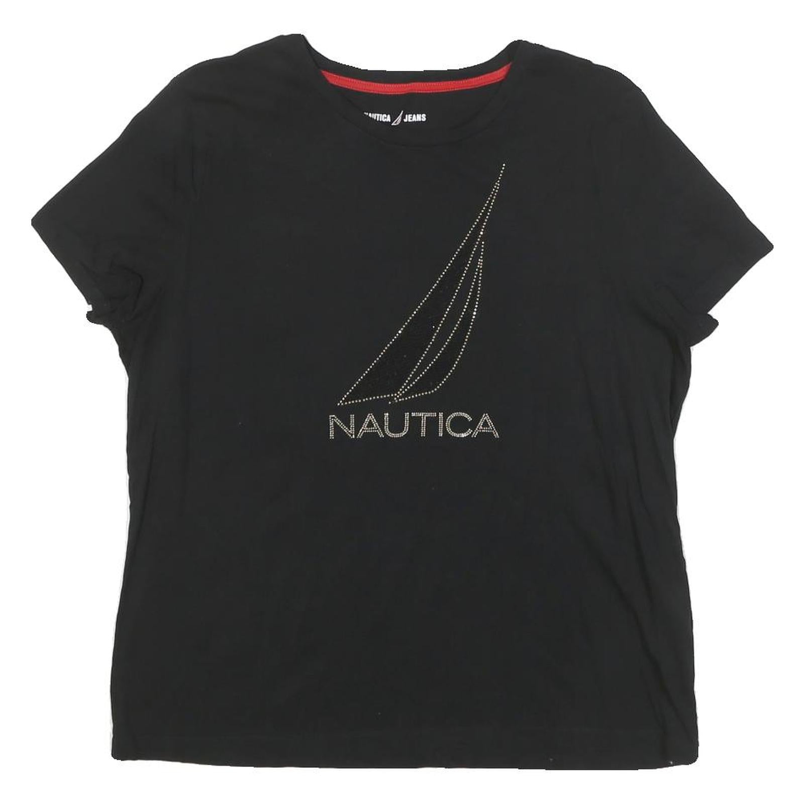 NAUTICA Womens Black Graphic T-Shirt L Short Sleeve Crew Neck Cotton Blend Refurbished - N/A refurbished available on Cerqular