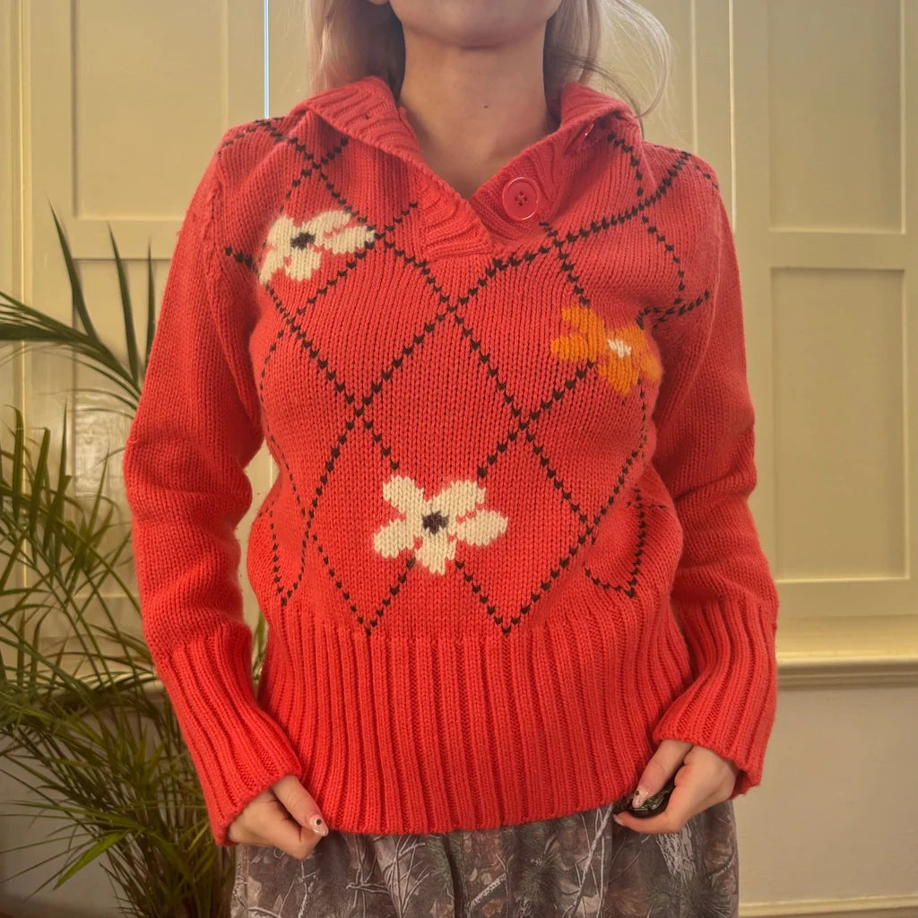 Silmar Floral Jumper - Large Pink Wool Blend Refurbished - Thrifted (note: this is a term often used to describe second- refurbished available on Cerqular