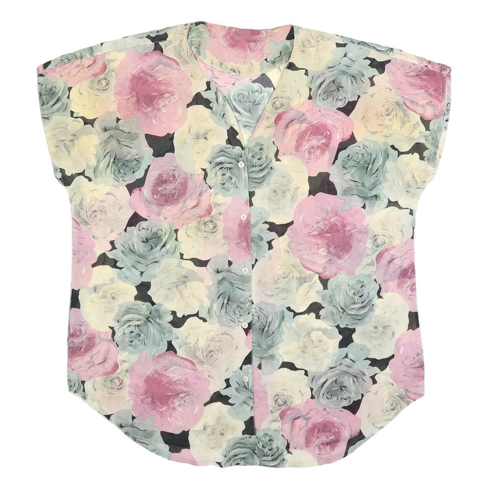 Womens Pink Green Cream Floral Button Shirt L Summer Casual Lightweight Top Refurbished - N/A refurbished available on Cerqular