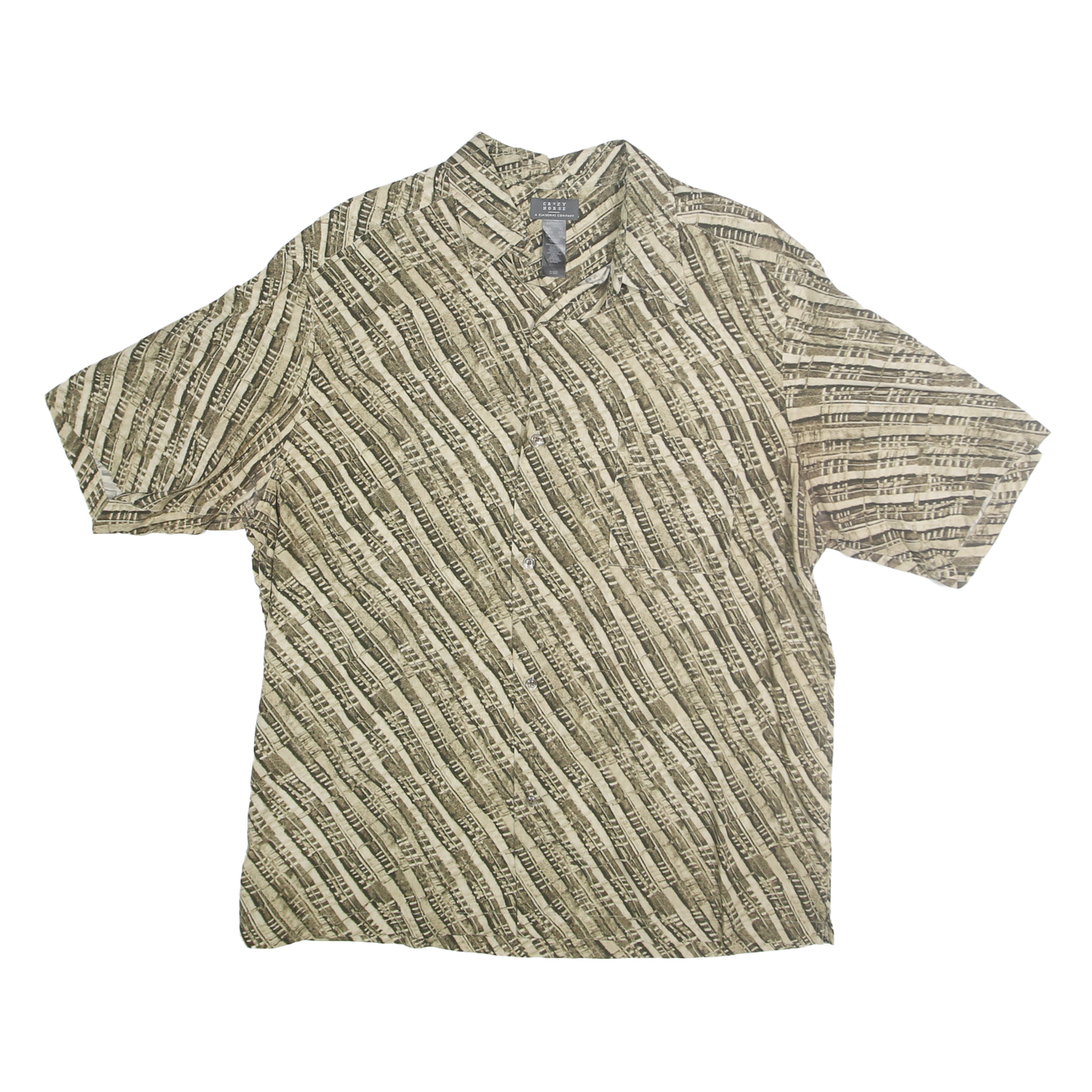 CRAZY HORSE Mens Beige & Brown Rayon Shirt XL Abstract Pattern Casual Summer Refurbished - N/A refurbished available on Cerqular