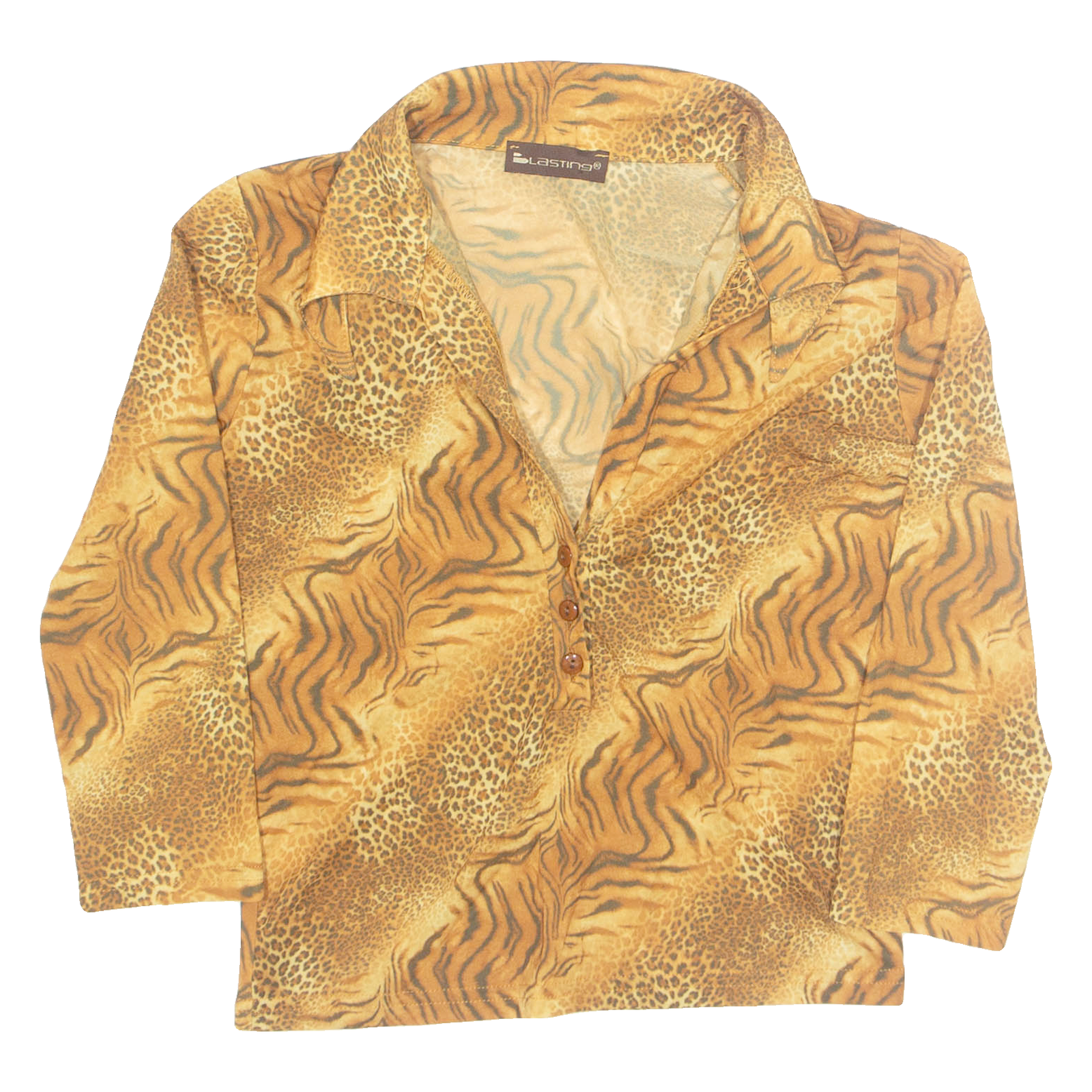 BLASTING Womens Printed Blouse Orange Collared Long Sleeve Crazy Pattern S Refurbished - N/A refurbished available on Cerqular