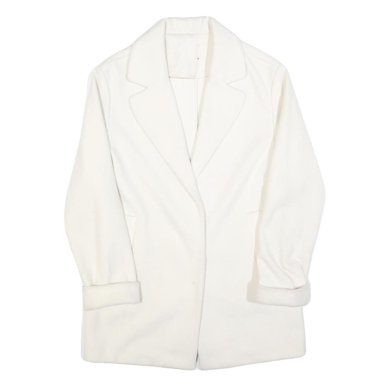 Womens White Button Jacket M Plain Classic M Length Elegant Refurbished - N/A refurbished available on Cerqular