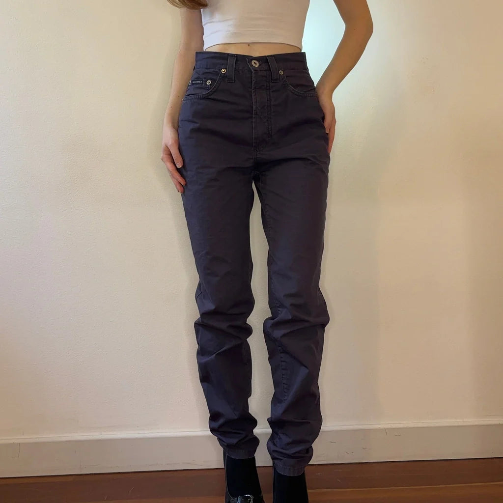 Dolce & Gabbana Trousers - 25W UK 6 Navy Cotton Blend Refurbished - Thrifted (note: this is a term often used to describe second- refurbished available on Cerqular