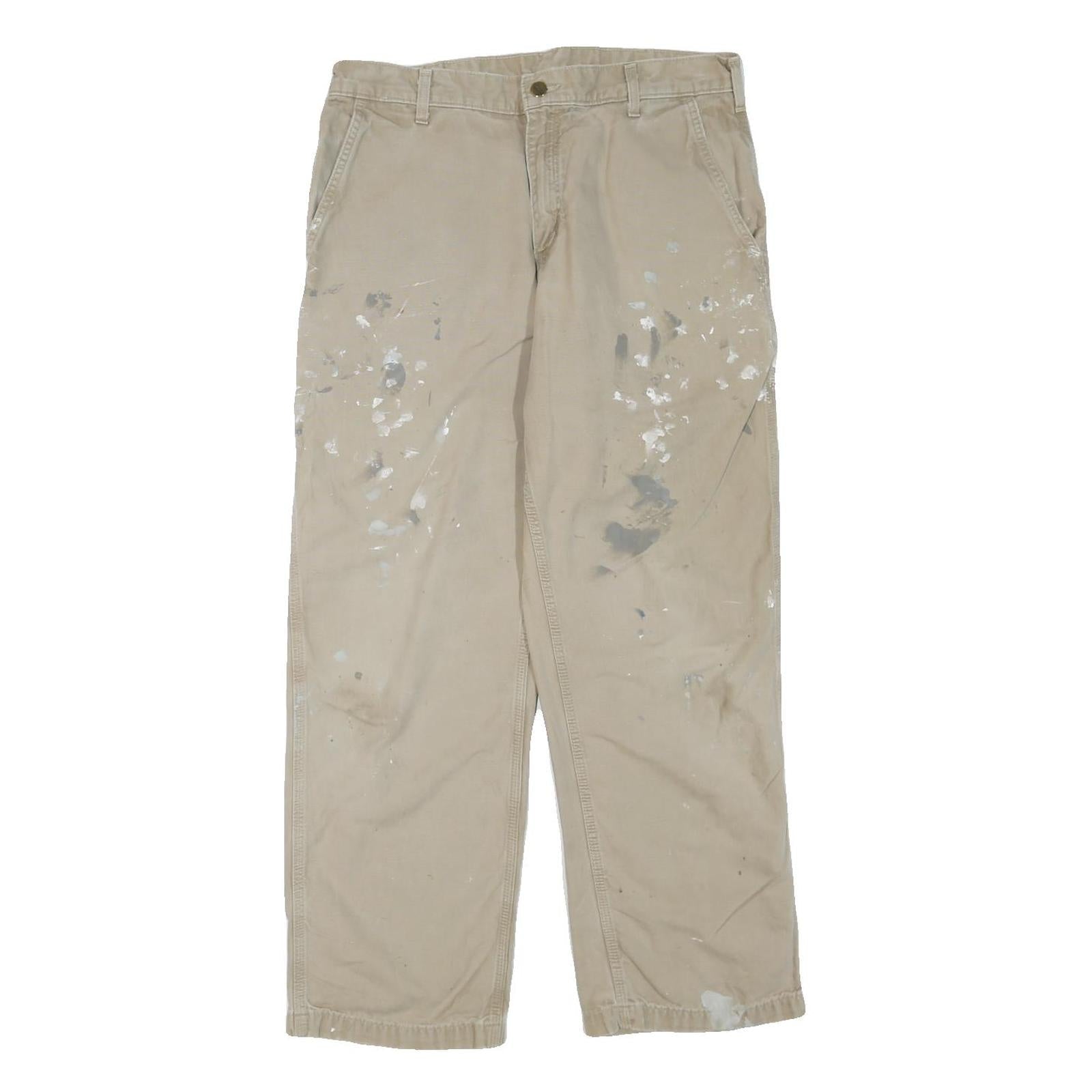 CARHARTT Mens Cotton Blend Beige Regular Fit Straight Leg Trousers W34 L30 Refurbished - N/A refurbished available on Cerqular