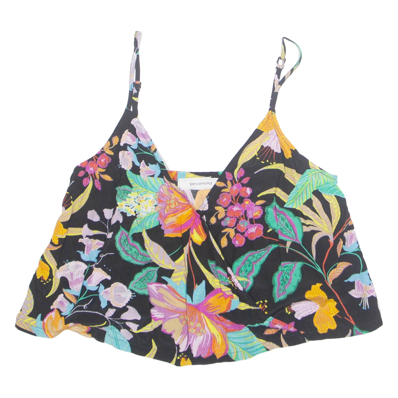 PROMOD Cropped Womens Camisole Top Black V-Neck Sleeveless Floral M Refurbished - N/A refurbished available on Cerqular