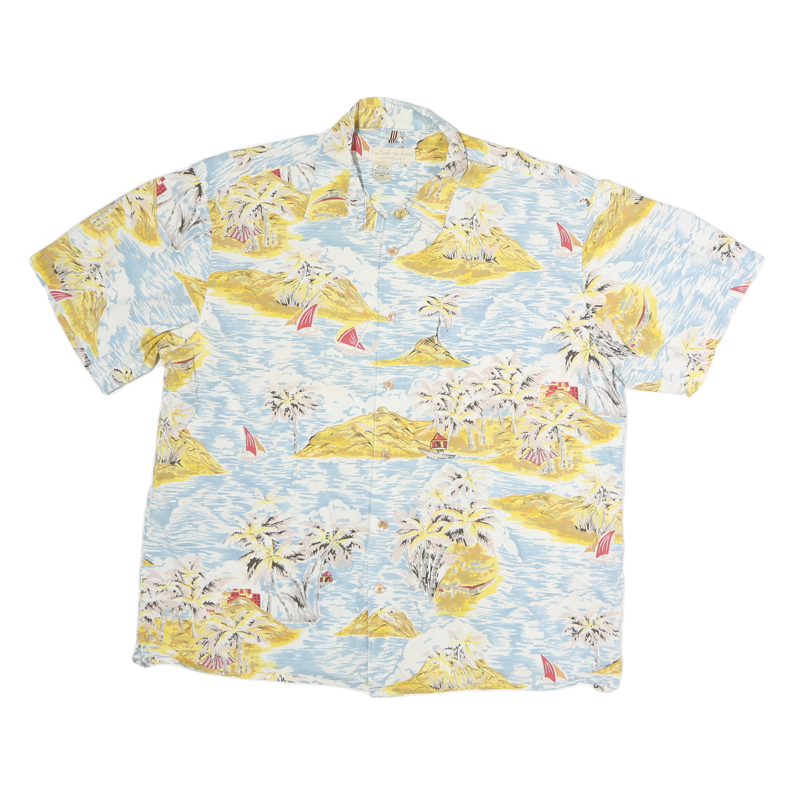 THE TERRITORY AHEAD Mens Blue & Yellow Hawaiian Shirt XL Cotton Beach Style Refurbished - N/A refurbished available on Cerqular