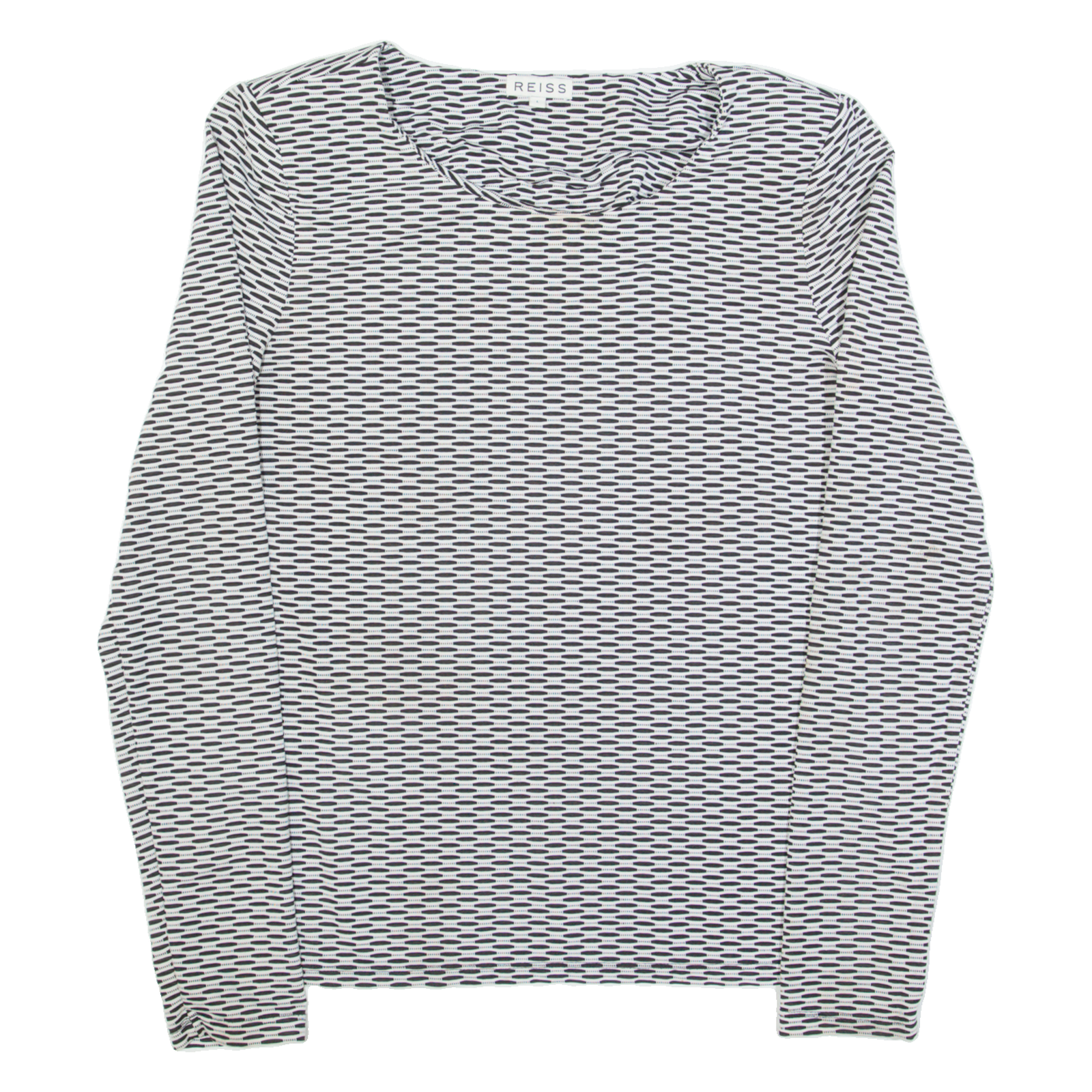 REISS Bowen Womens Printed Top Black Long Sleeve Spotted L Refurbished - N/A refurbished available on Cerqular