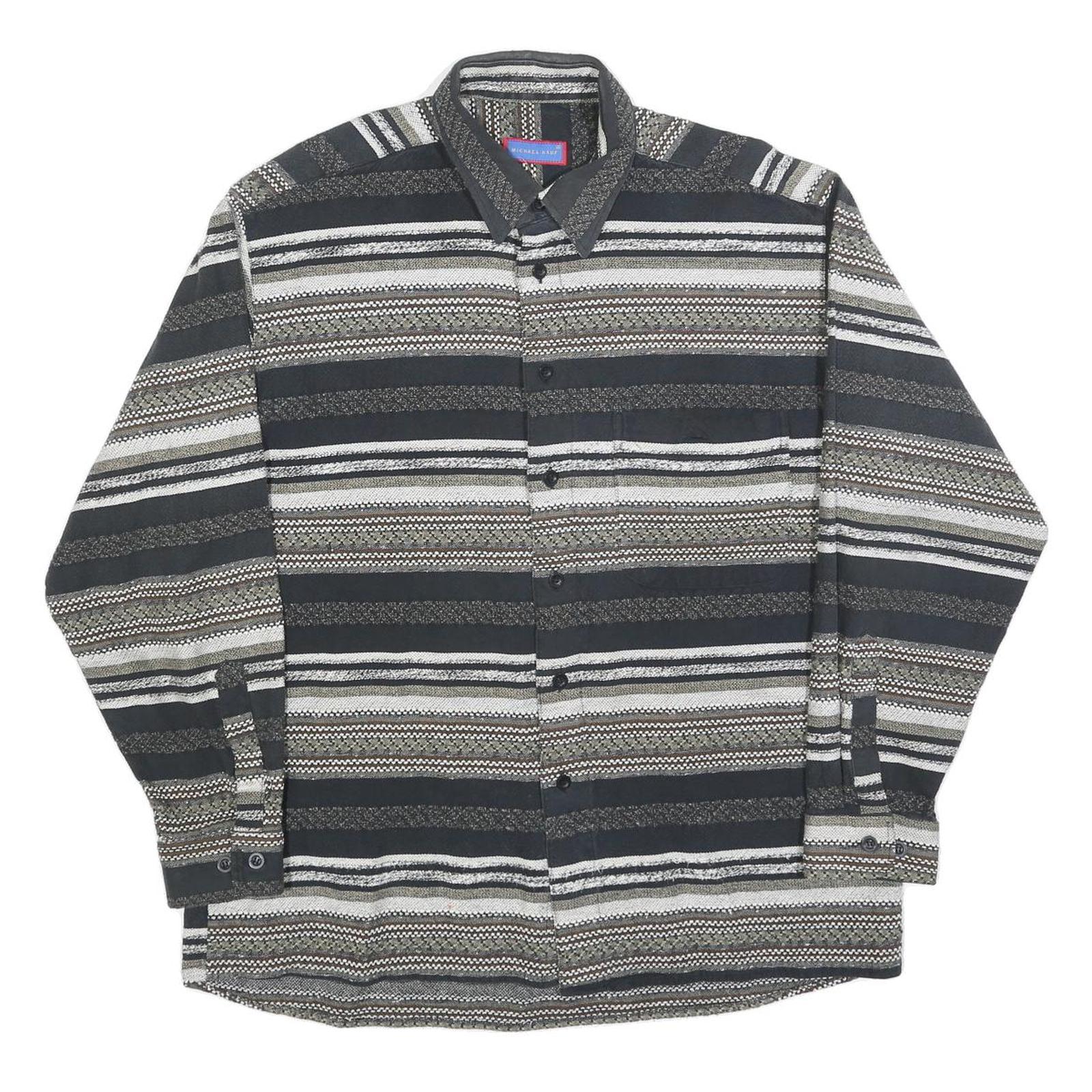 Buy MICHAEL KAUF Mens Black Grey & White Striped Shirt L Long Sleeve Button Collar Refurbished - $19.49 MICHAEL KAUF Mens Black Grey & White Striped Shirt L Long Sleeve Button Collar Refurbished - N/A refurbished available on Cerqular