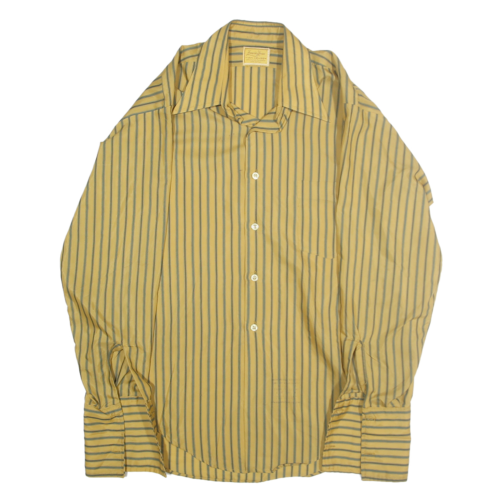 VAN HEUSEN Mens Yellow & Grey Striped Shirt L Classic Fit Button Closure Refurbished - N/A refurbished available on Cerqular