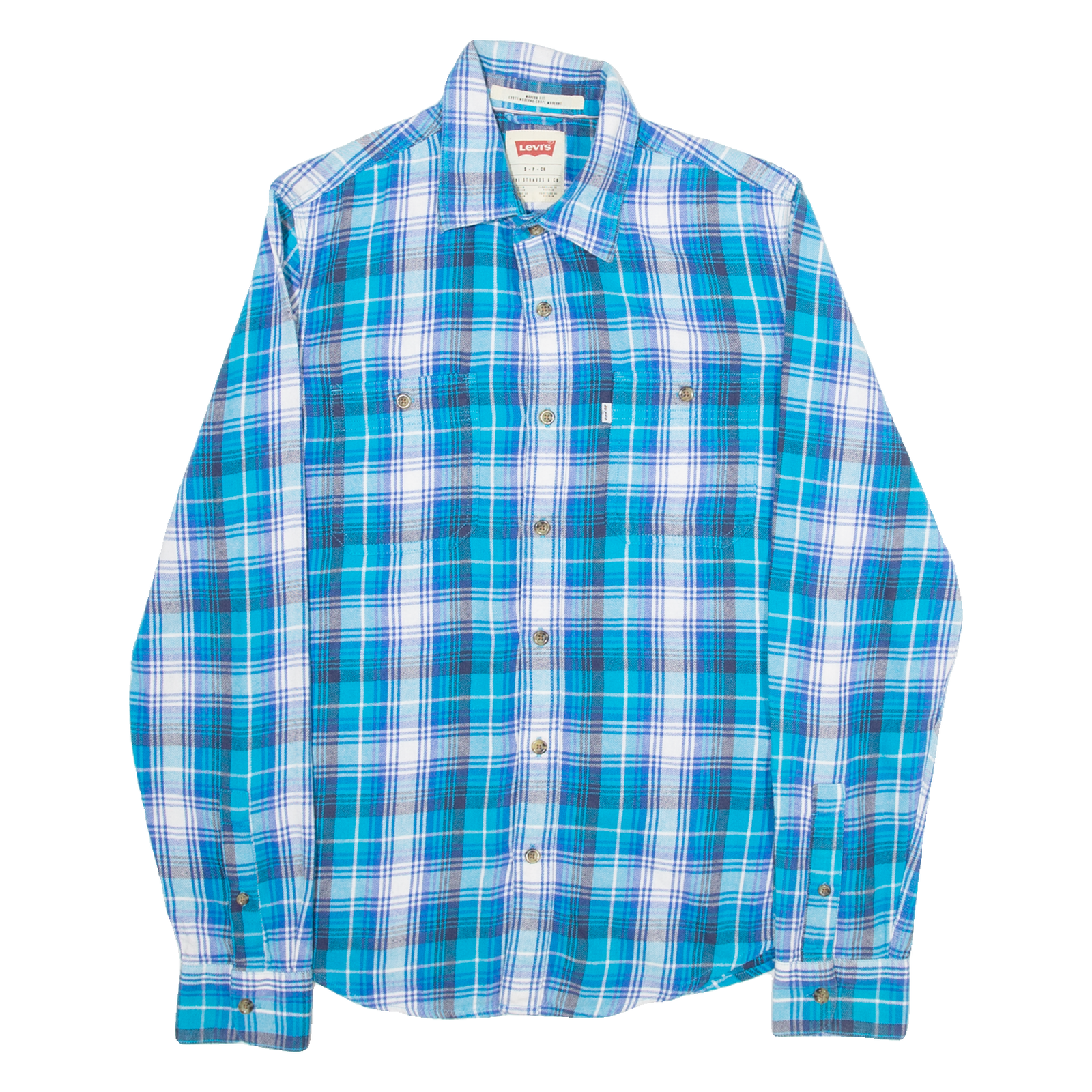 LEVI'S Modern Fit Mens Shirt Blue Check Long Sleeve S Refurbished - N/A refurbished available on Cerqular