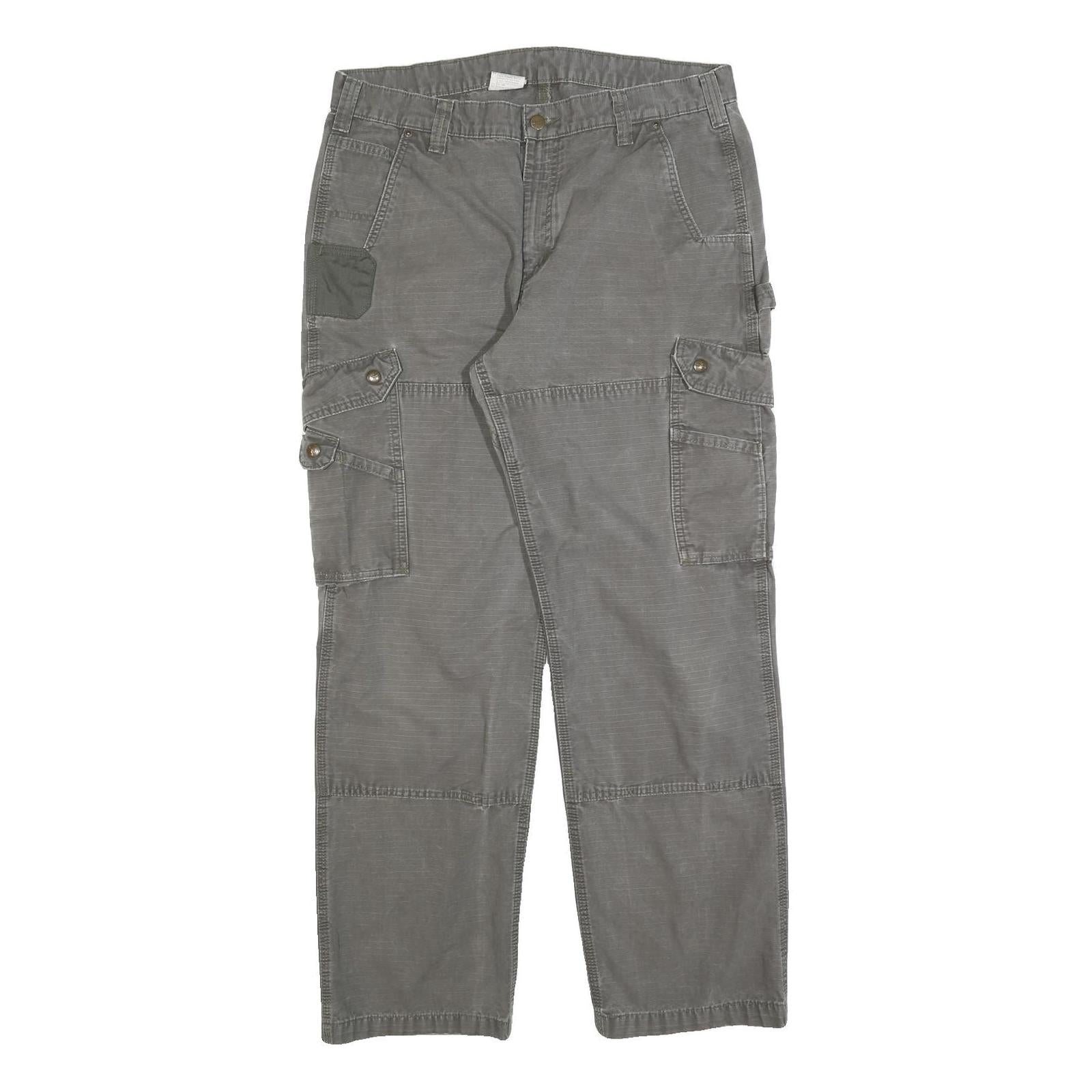 CARHARTT Mens Relaxed Grey Cargo Trousers W36 L32 Cotton Blend Zip Pockets Refurbished - N/A refurbished available on Cerqular