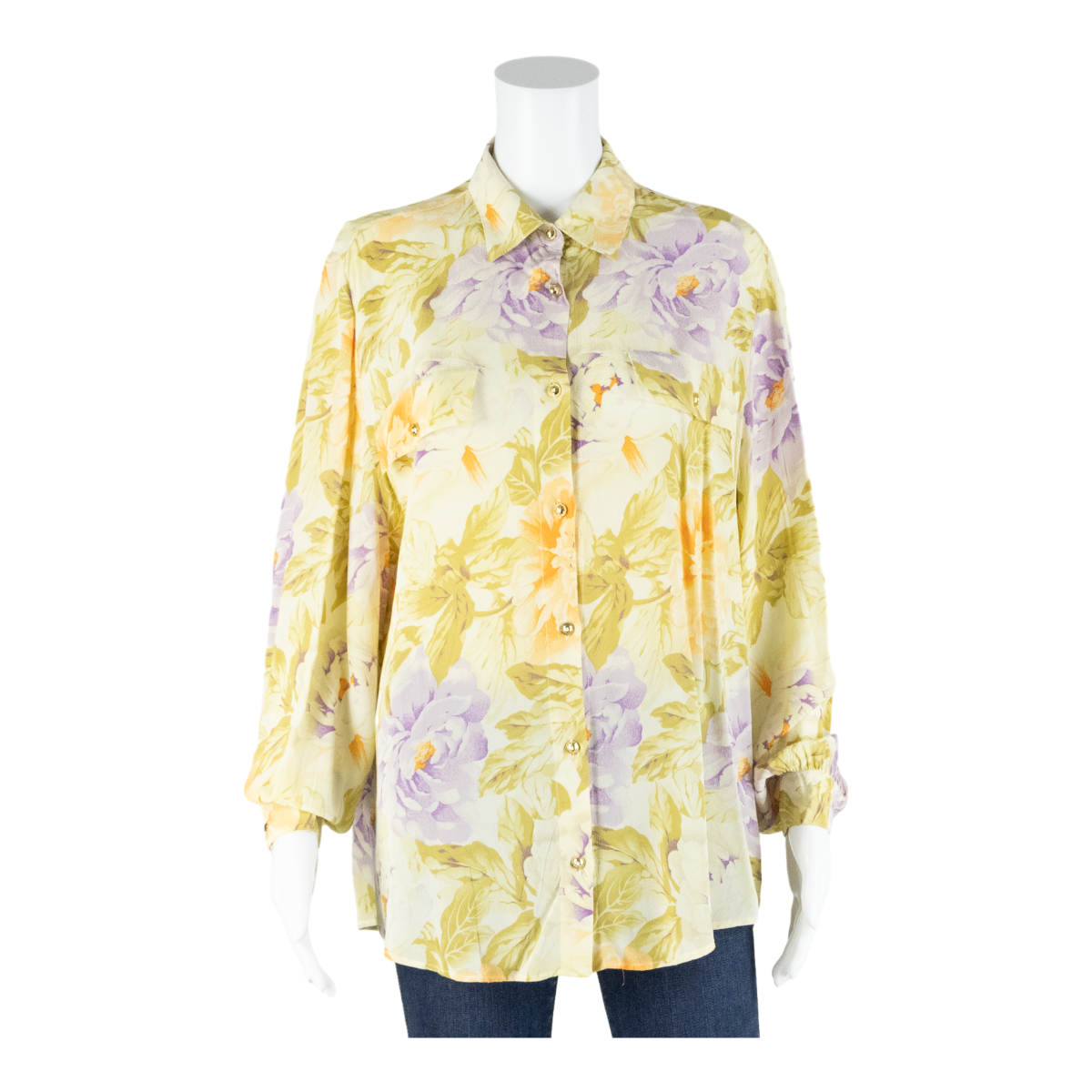 PRIMAVERA Womens Printed Shirt Yellow Collared Long Sleeve Viscose Floral L Refurbished - N/A refurbished available on Cerqular