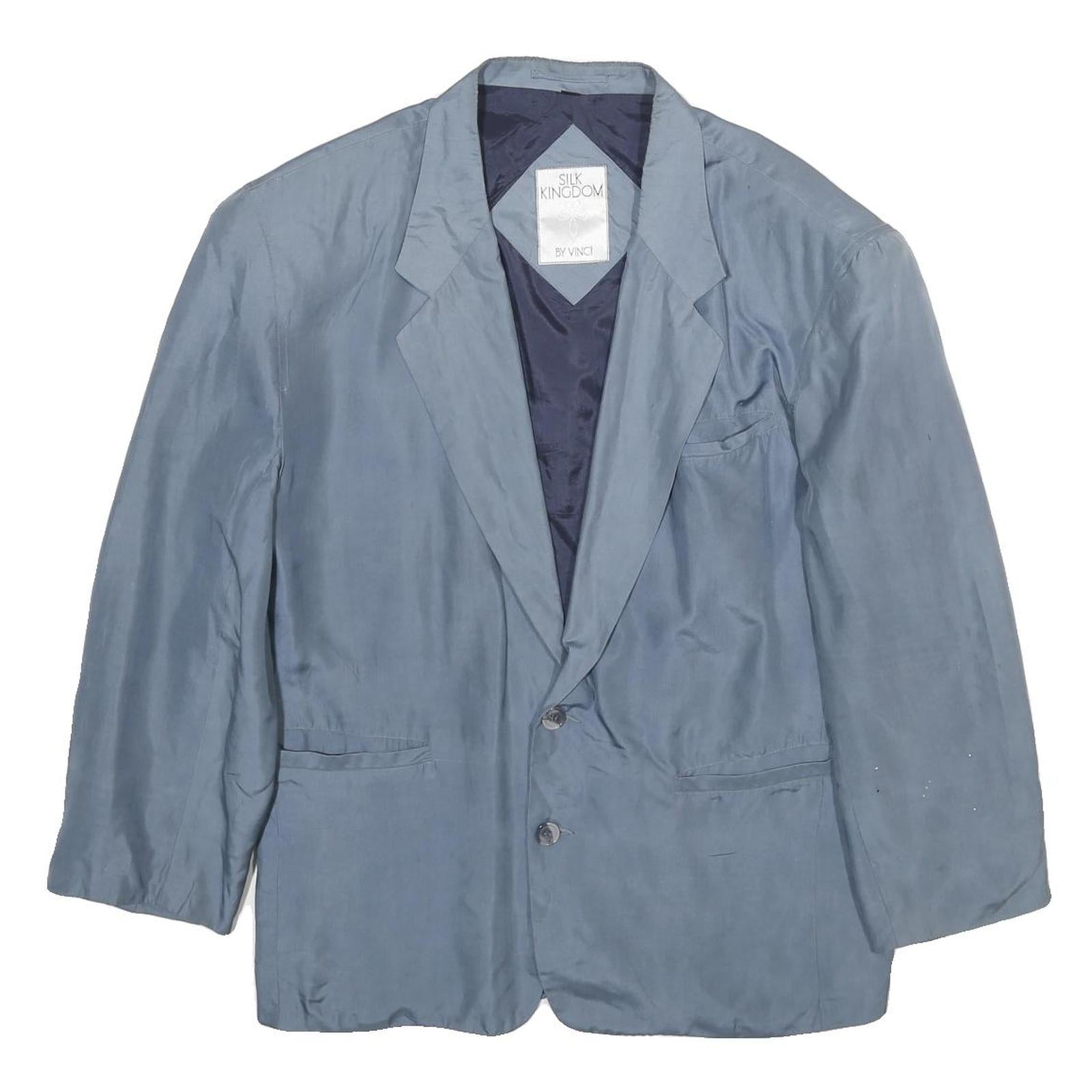 VINCI Mens Blue Silk Button Jacket S Plain Formal Lightweight Classic Tailored Refurbished - N/A refurbished available on Cerqular