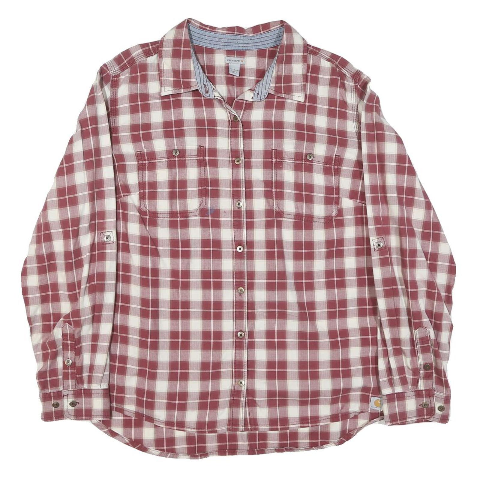 CARHARTT Womens Red & White Checked Shirt XL Long Sleeve Button Cotton Blend Refurbished - N/A refurbished available on Cerqular