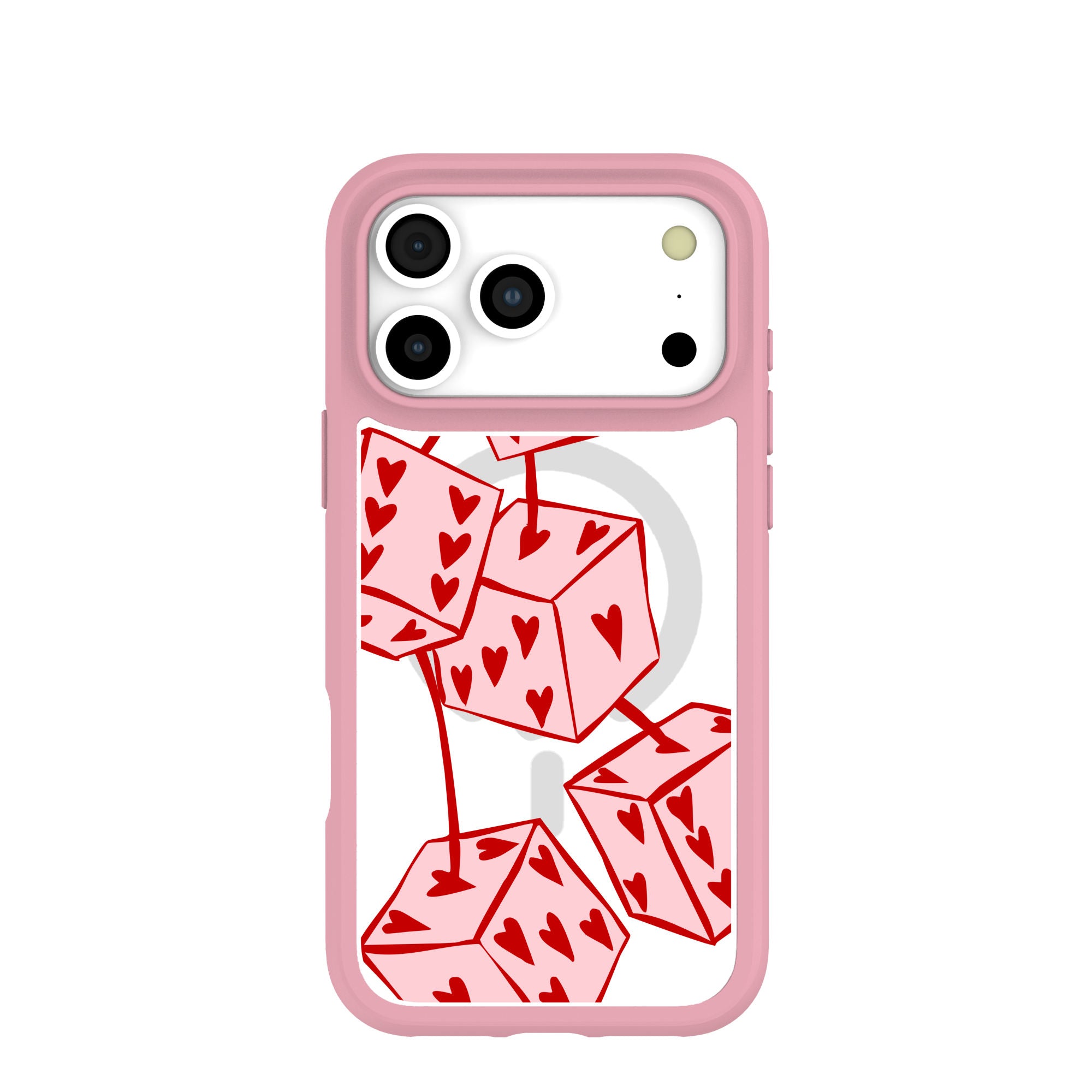 Clear Dicey Cherries iPhone 17 Pro Max Case With Petal Pink Ridge (MagSafe included) Refurbished - Pela Case refurbished available on Cerqular