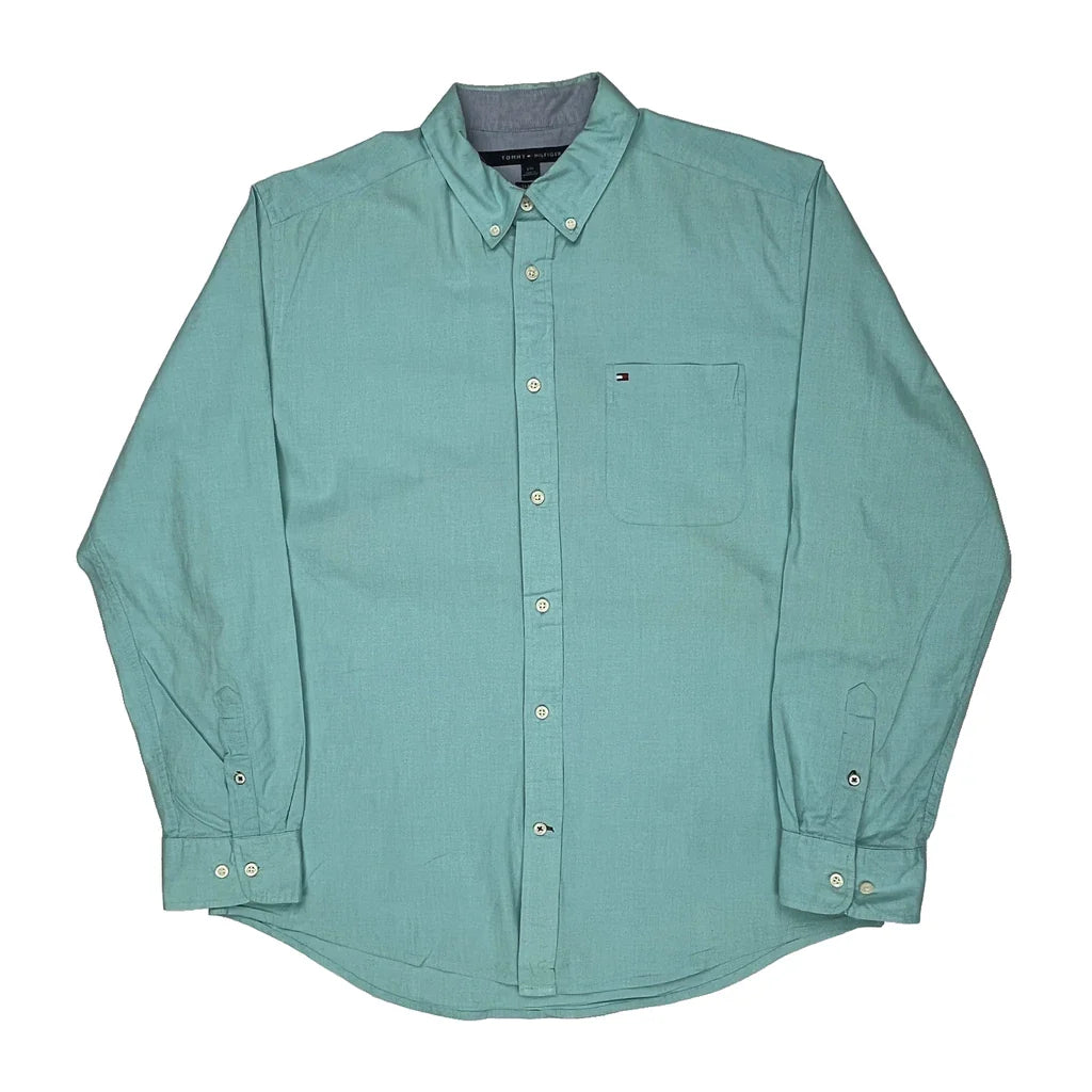 Tommy Hilfiger Shirt - Large Green Cotton Refurbished - Thrifted (note: this is a term often used to describe second- refurbished available on Cerqular