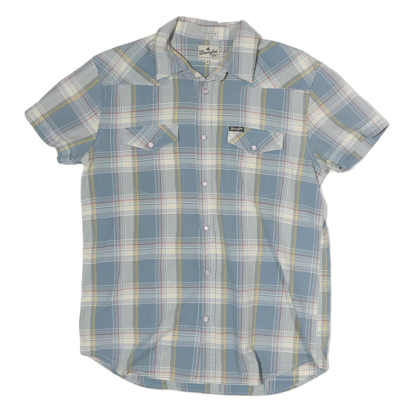 WRANGLER Mens Blue & Cream Check Shirt M Cotton Casual Western Short Sleeve Refurbished - N/A refurbished available on Cerqular