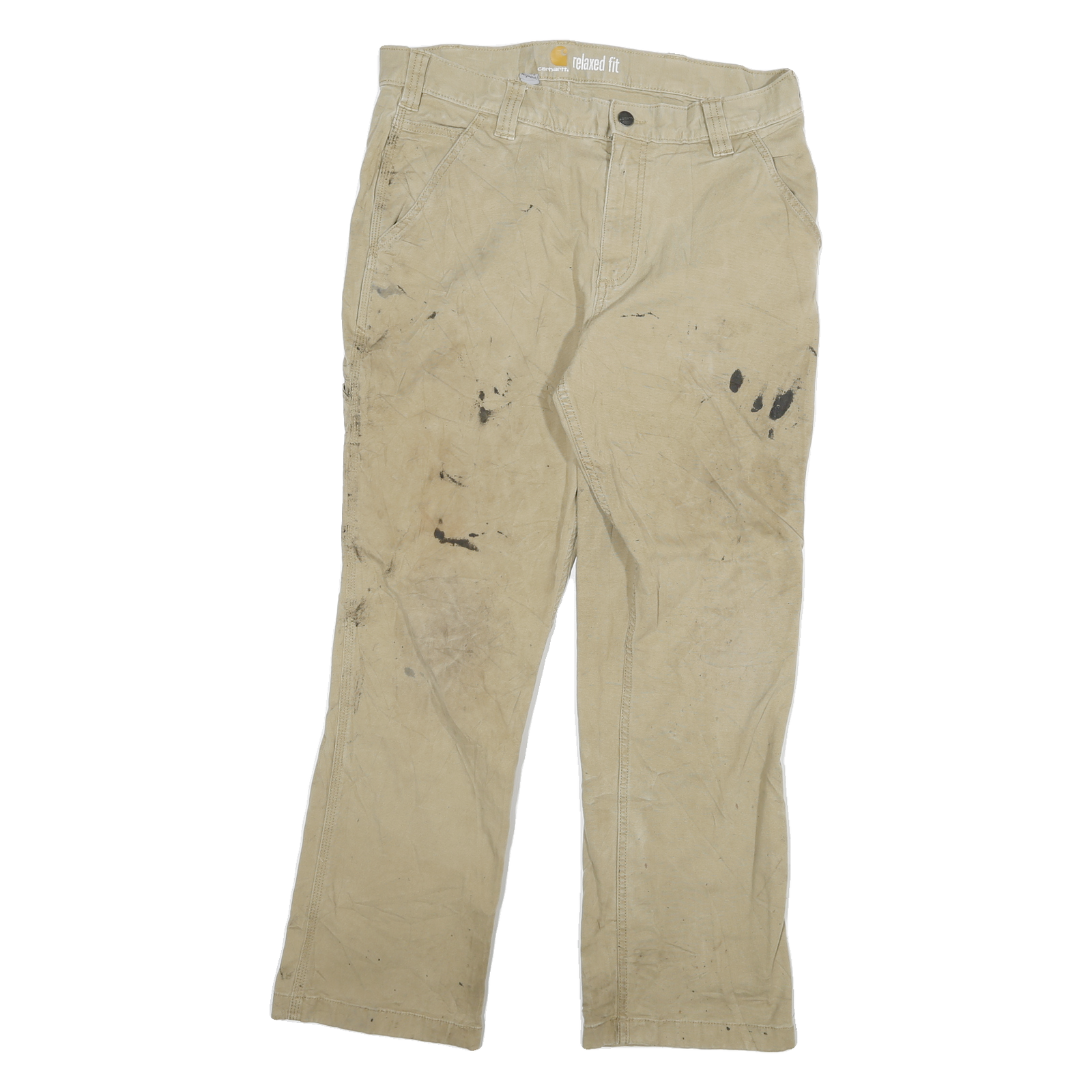 CARHARTT Mens Beige Relaxed Fit Trousers W34 L30 Cotton Blend Zip Workwear Refurbished - N/A refurbished available on Cerqular