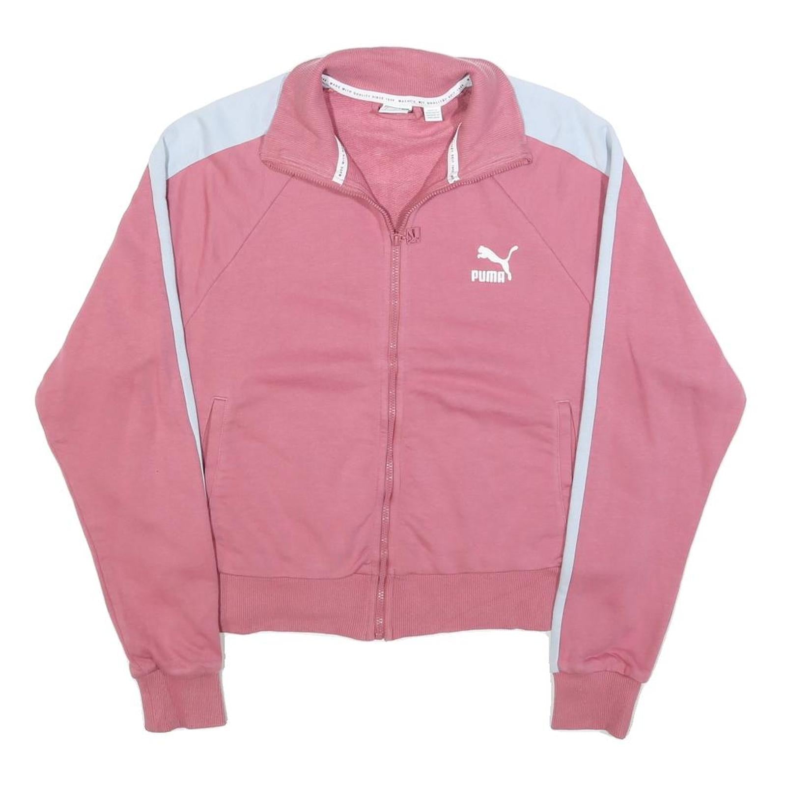 PUMA Womens Pink & White Zip Jacket M Cotton Blend Track Casual Sportswear Refurbished - N/A refurbished available on Cerqular