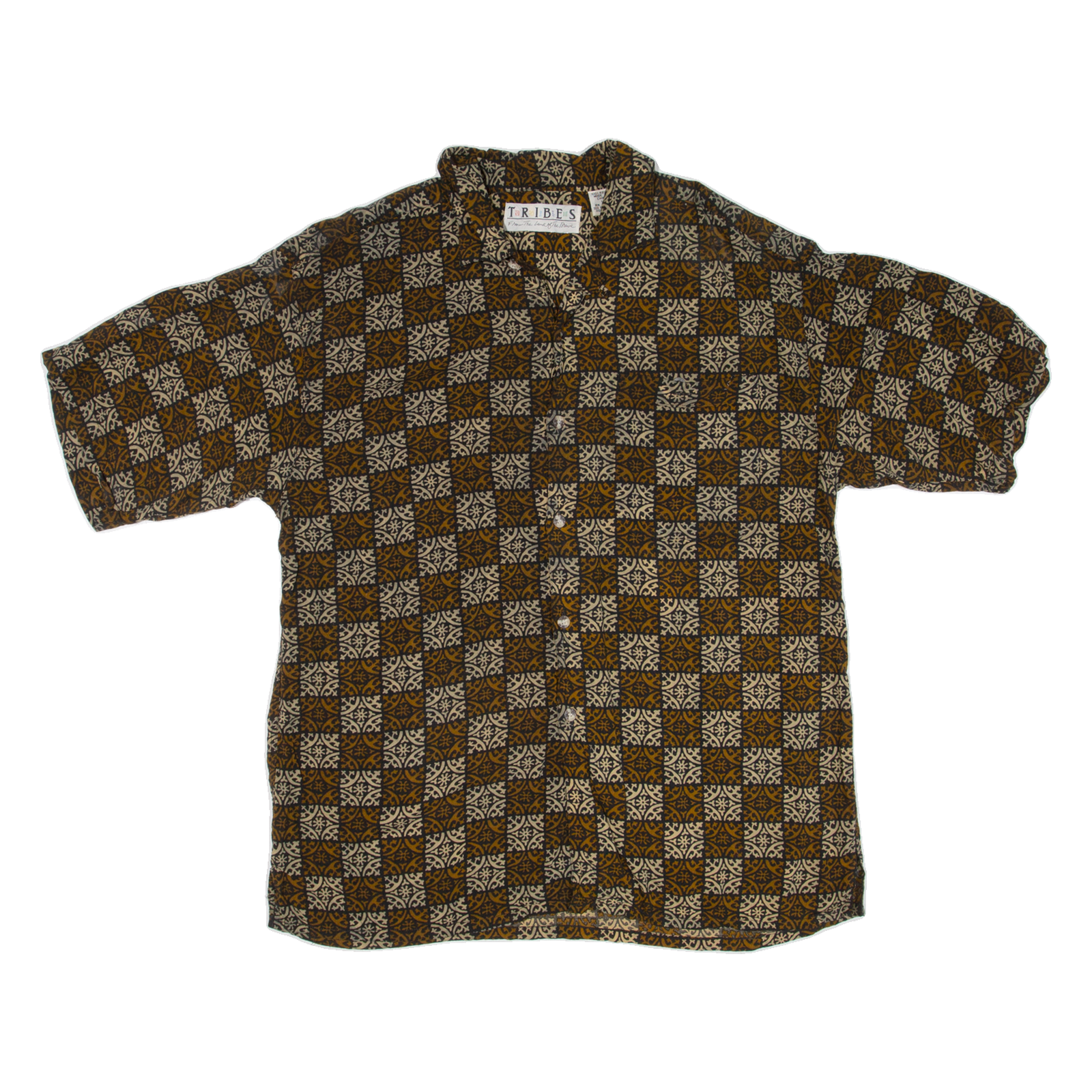 TRIBES Mens Hawaiian Shirt Brown Crazy Pattern L Refurbished - N/A refurbished available on Cerqular