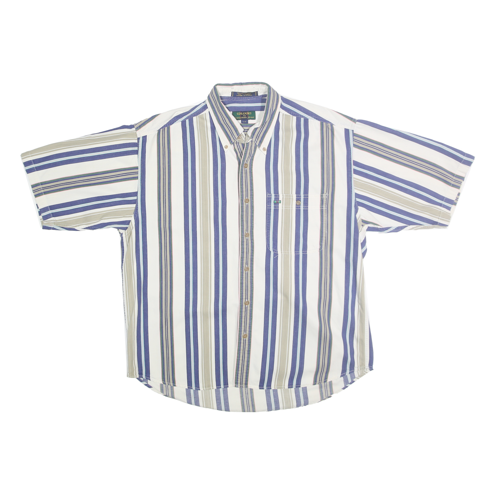 ALECANDER JULIAN Mens Blue & Beige Striped Cotton Shirt L Button-Down Collar Refurbished - N/A refurbished available on Cerqular