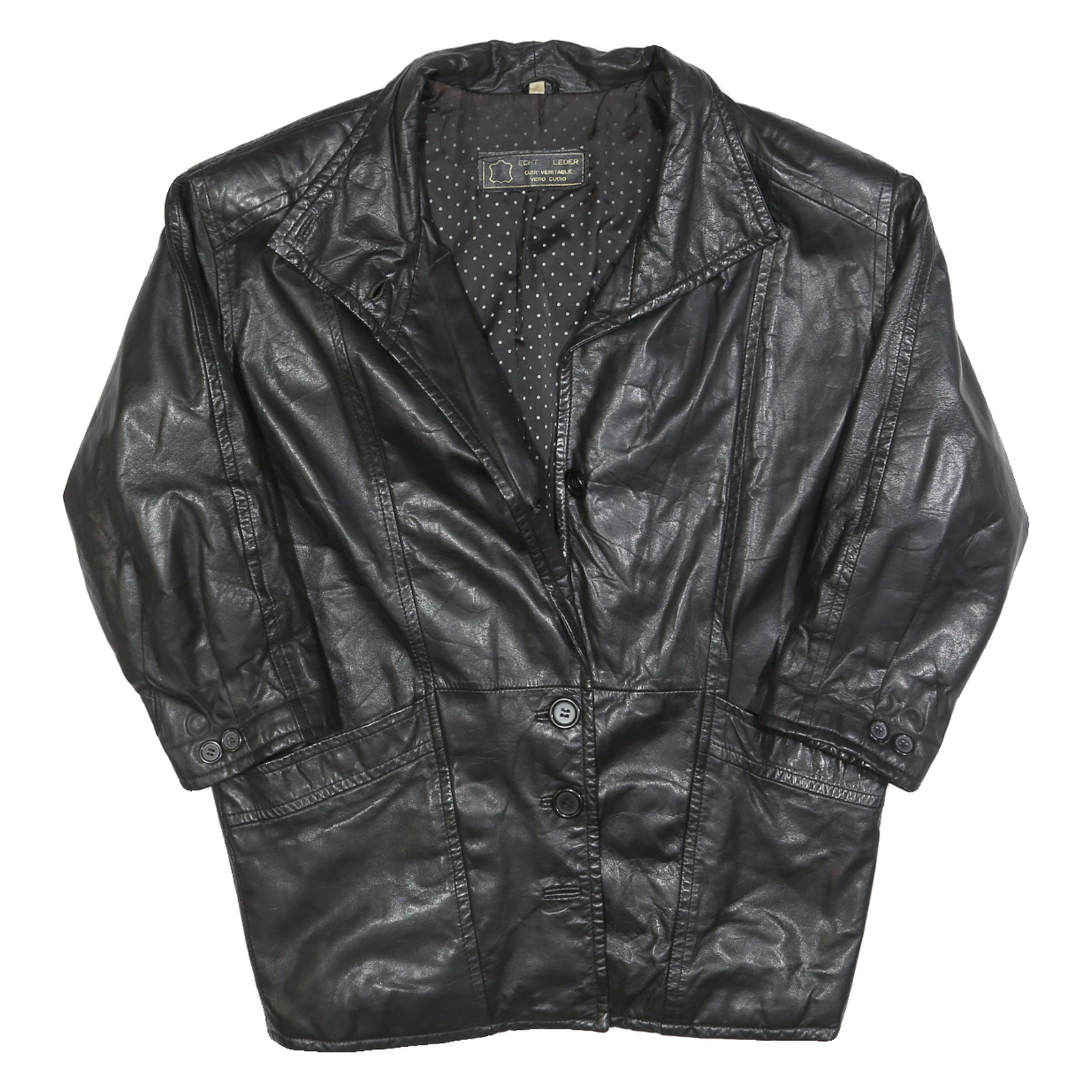Womens Black Leather Jacket S Button Closure Long Sleeve Classic Fit Plain Refurbished - N/A refurbished available on Cerqular
