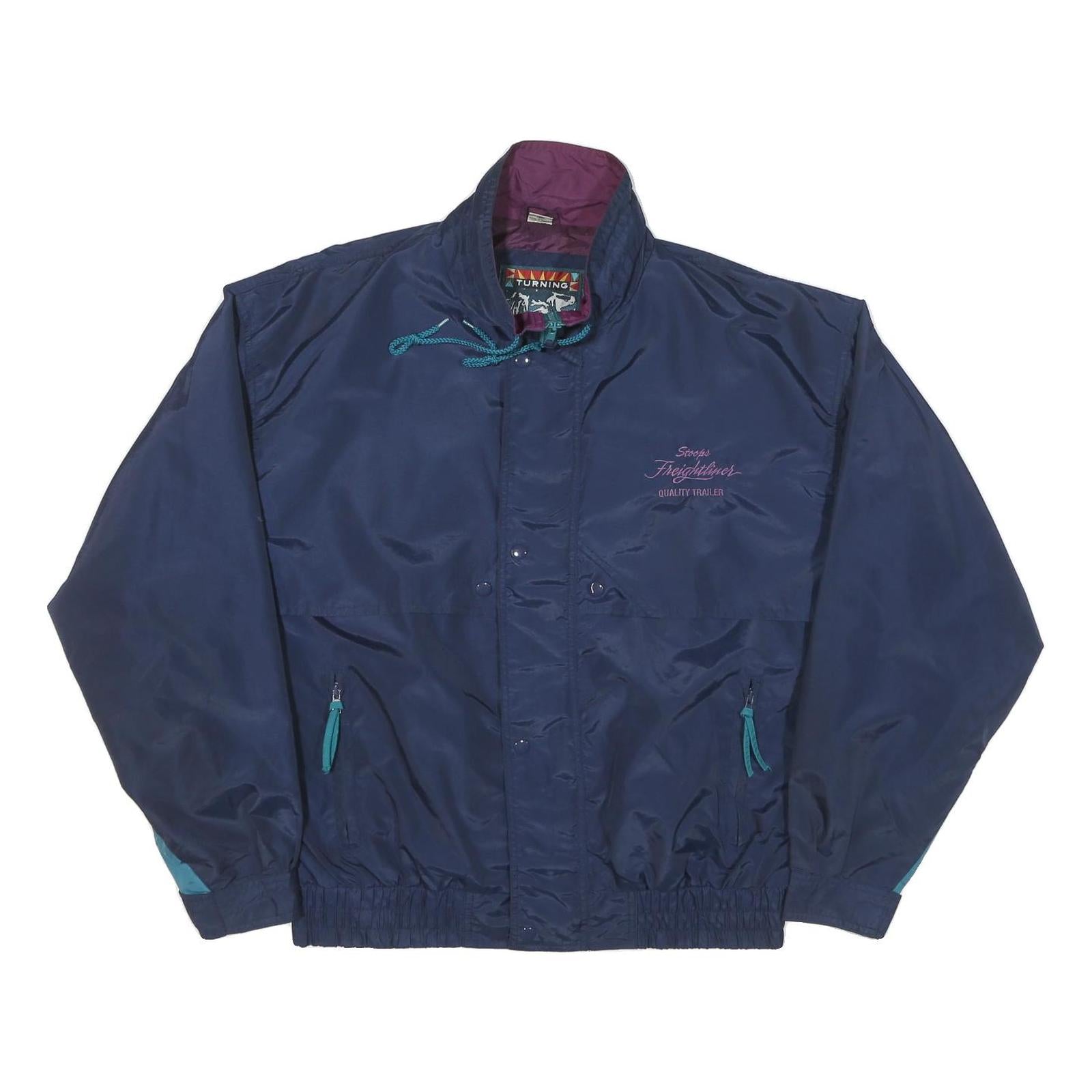 TURNING POINT Mens Navy Blue Jacket L Polyester Blend Zip Casual Retro Bomber Refurbished - N/A refurbished available on Cerqular