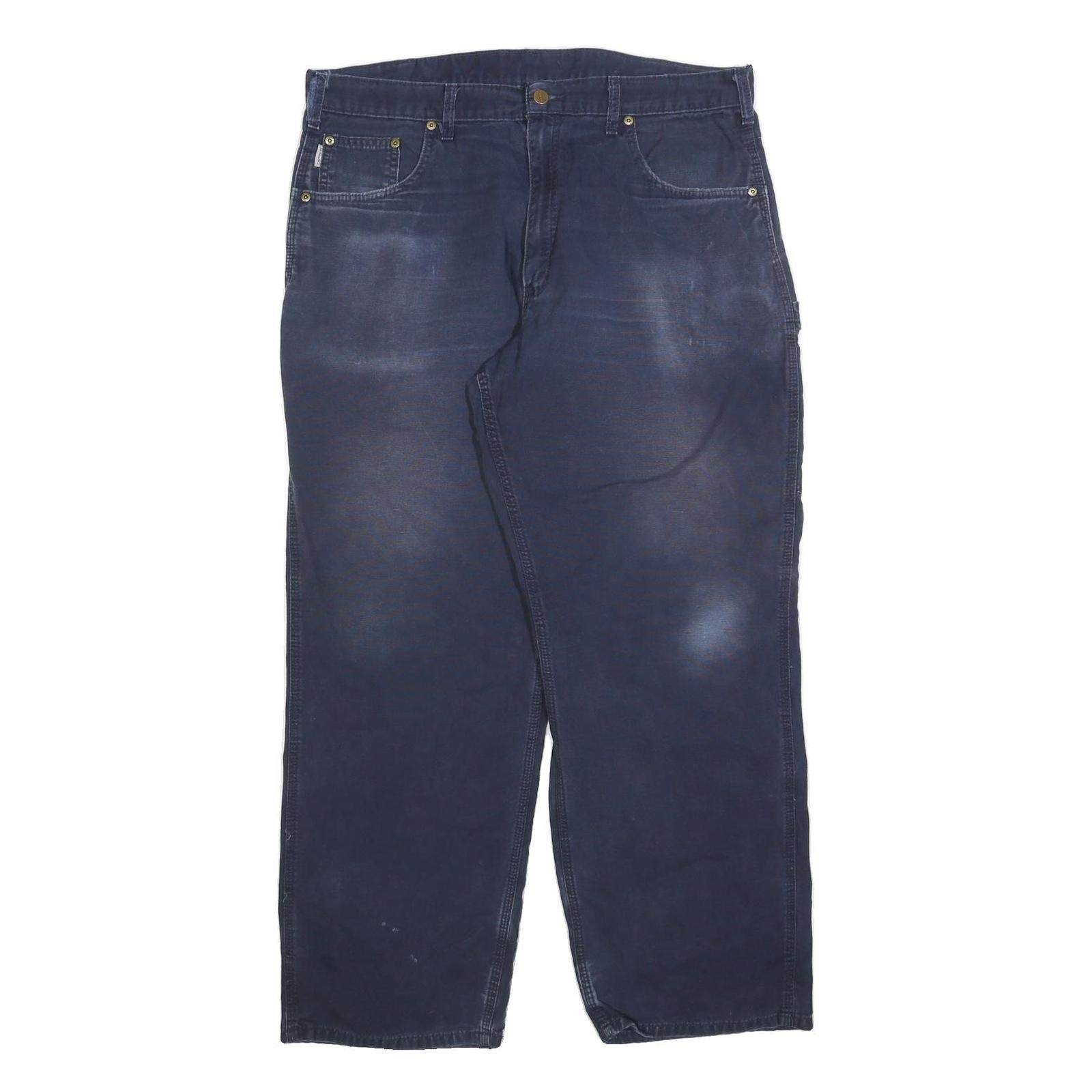 CARHARTT Mens Cotton Blend Navy Relaxed Straight Trousers W40 L32 Workwear Refurbished - N/A refurbished available on Cerqular