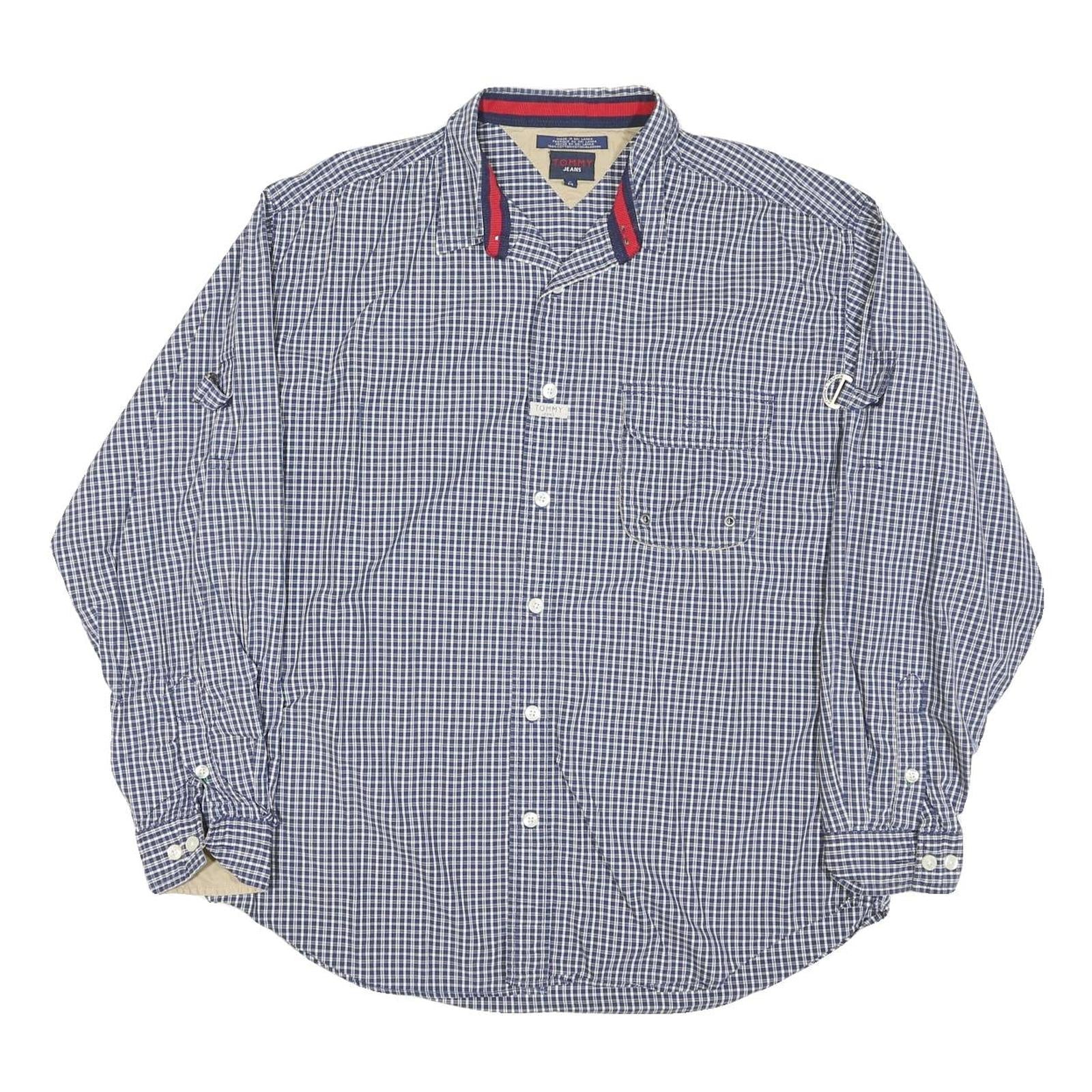 TOMMY JEANS Mens Blue Check Shirt L Casual Long Sleeve Cotton Blend Refurbished - N/A refurbished available on Cerqular