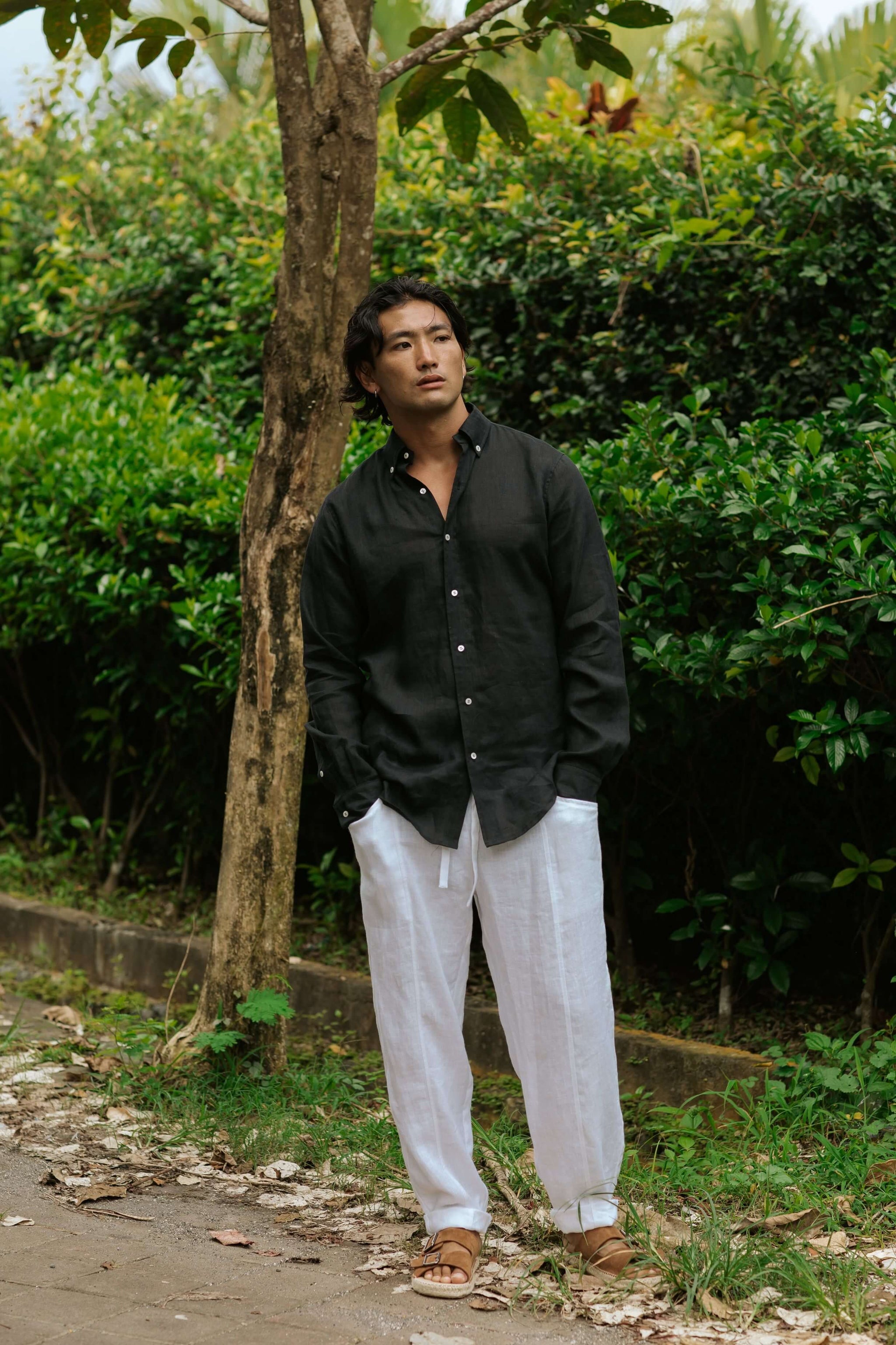 Men's linen shirt - Black | Size: XXL Refurbished - N/A (Note: This brand may not be well-known globally refurbished available on Cerqular