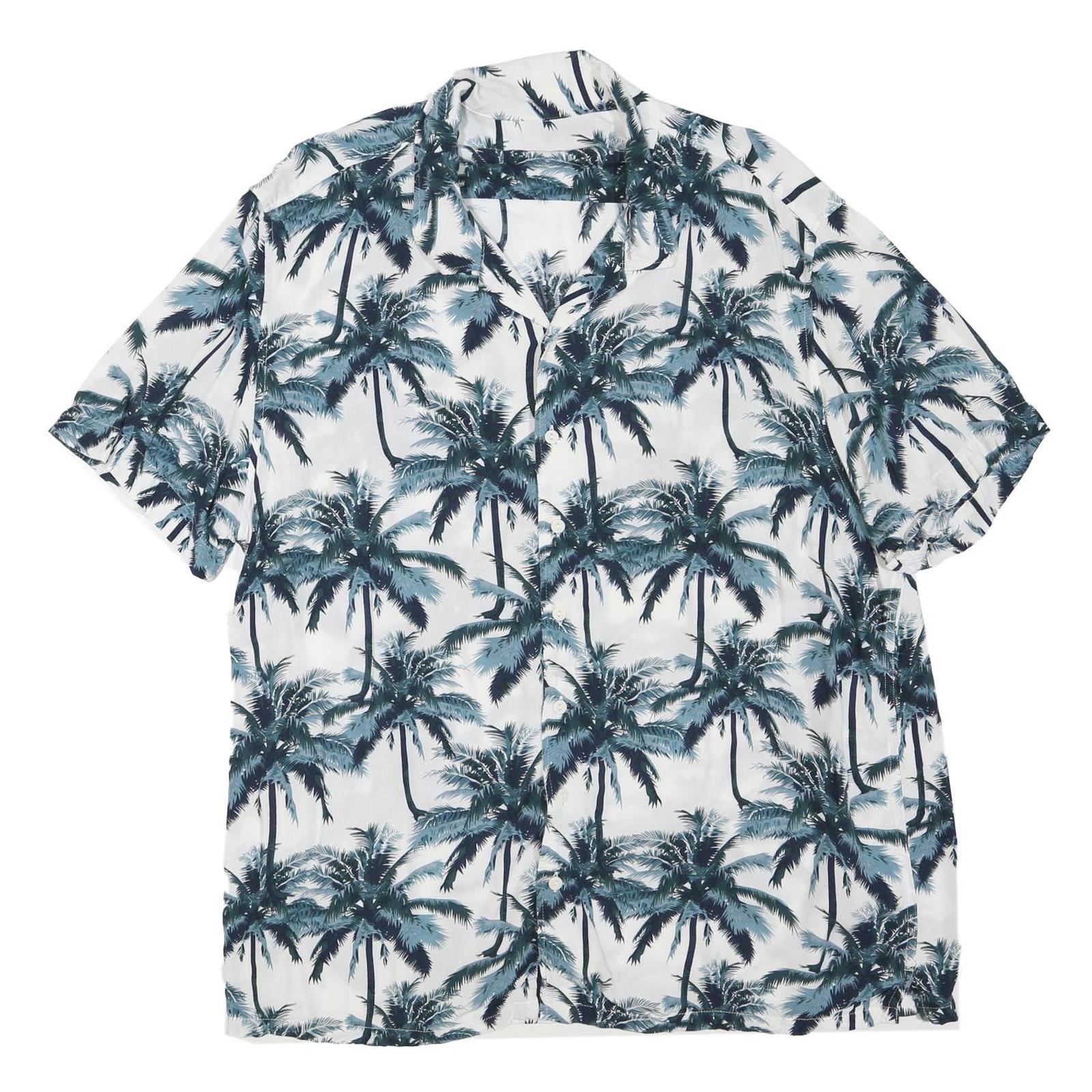Mens White & Blue Palm Print Cotton Blend Casual Shirt XL Summer Beachwear Refurbished - N/A refurbished available on Cerqular