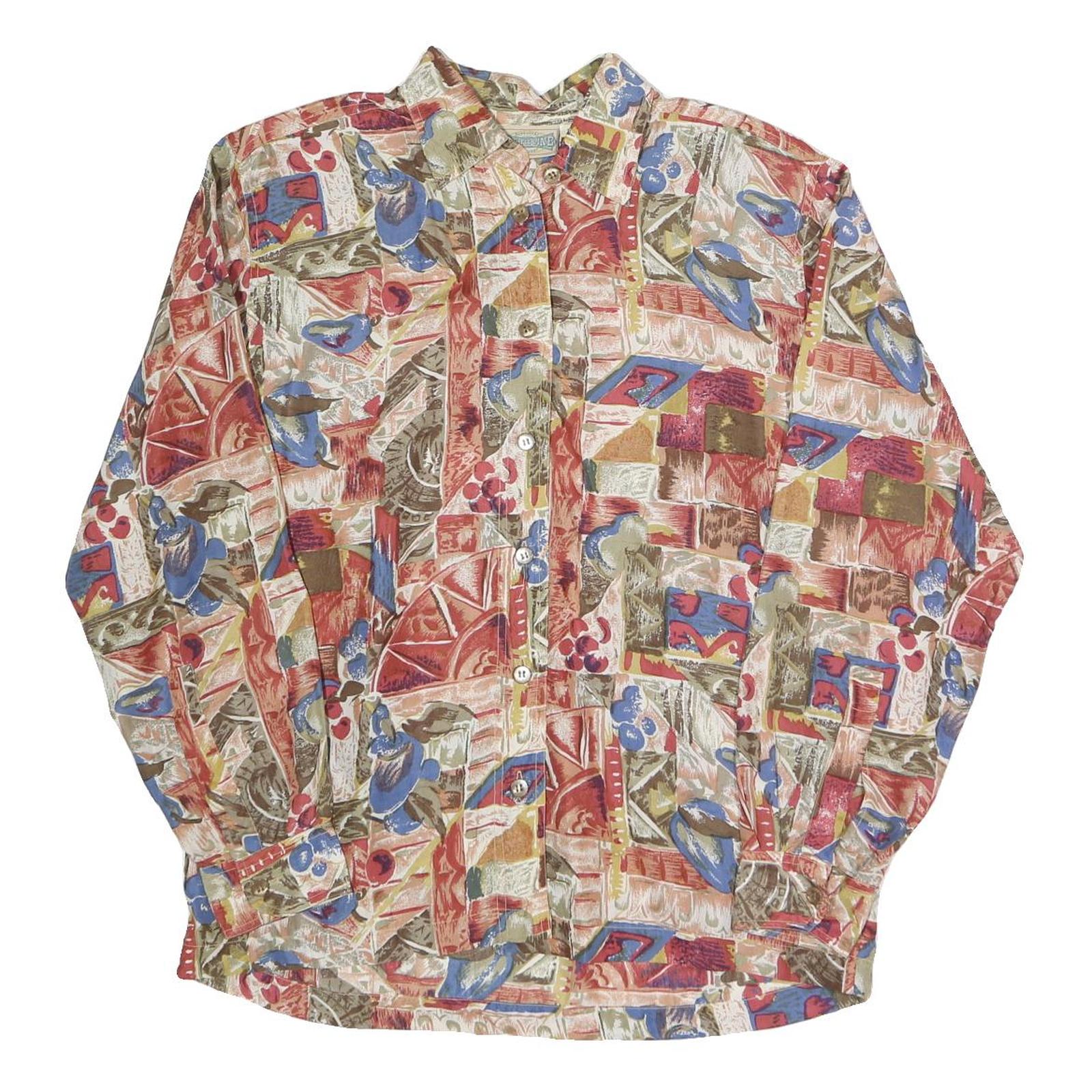 PACIFIC LINE Womens Printed Shirt Long Sleeve Collared M Vintage Pattern Top Refurbished - N/A refurbished available on Cerqular