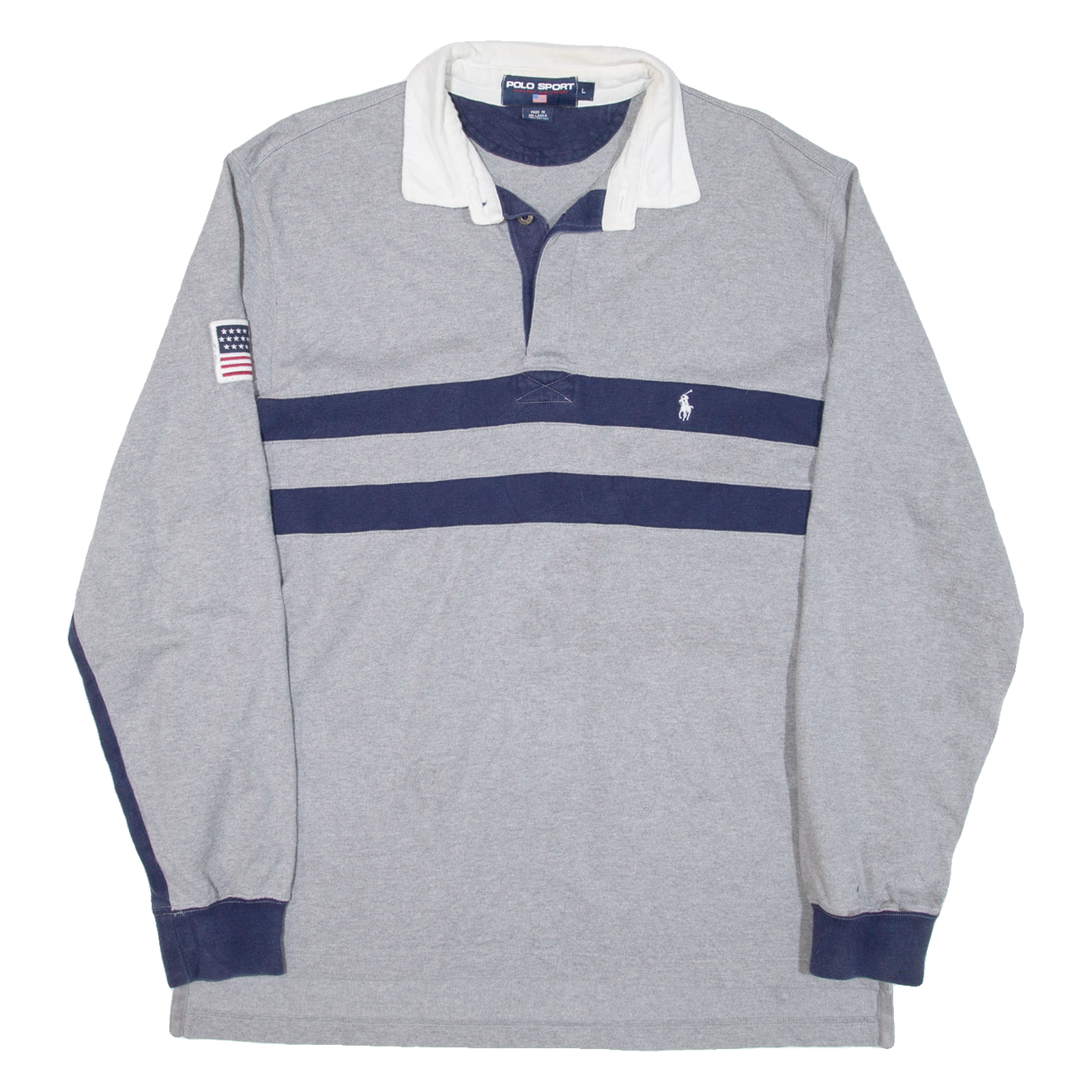 POLO SPORT RALPH LAUREN Mens Polo Shirt Grey Striped Long Sleeve L Refurbished - N/A refurbished available on Cerqular