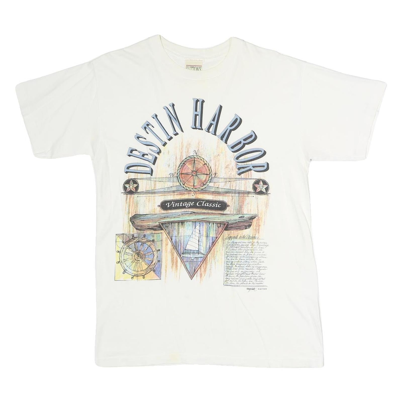 SUTTONS Mens White Destin Harbor Vintage Classic Graphic T-Shirt M Short Sleeve Refurbished - N/A refurbished available on Cerqular