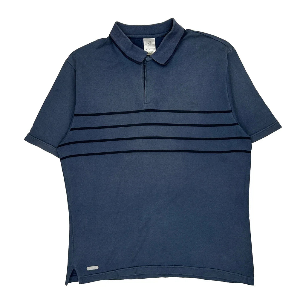 Nike Striped Polo Shirt - Medium Blue Polyester Refurbished - Thrifted (note: this is a term often used to describe second- refurbished available on Cerqular