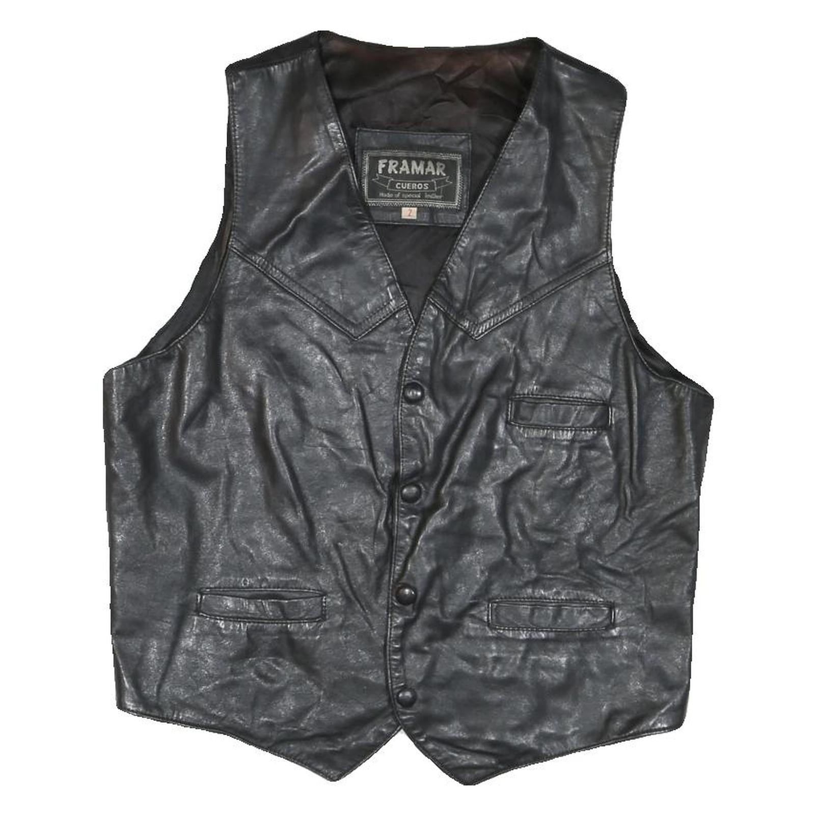 FRAMAR Mens Black Leather Button Jacket M Vest Smooth Finish Stylish Refurbished - N/A refurbished available on Cerqular