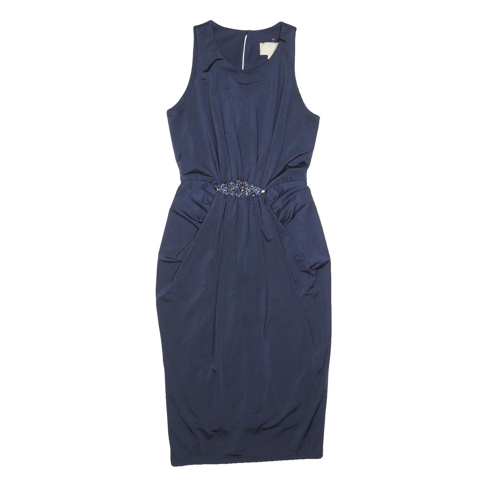 JENNY PACKHAM Womens Navy Blue Sheath Woven Sleeveless Knee Length UK 6 Beaded Refurbished - N/A refurbished available on Cerqular