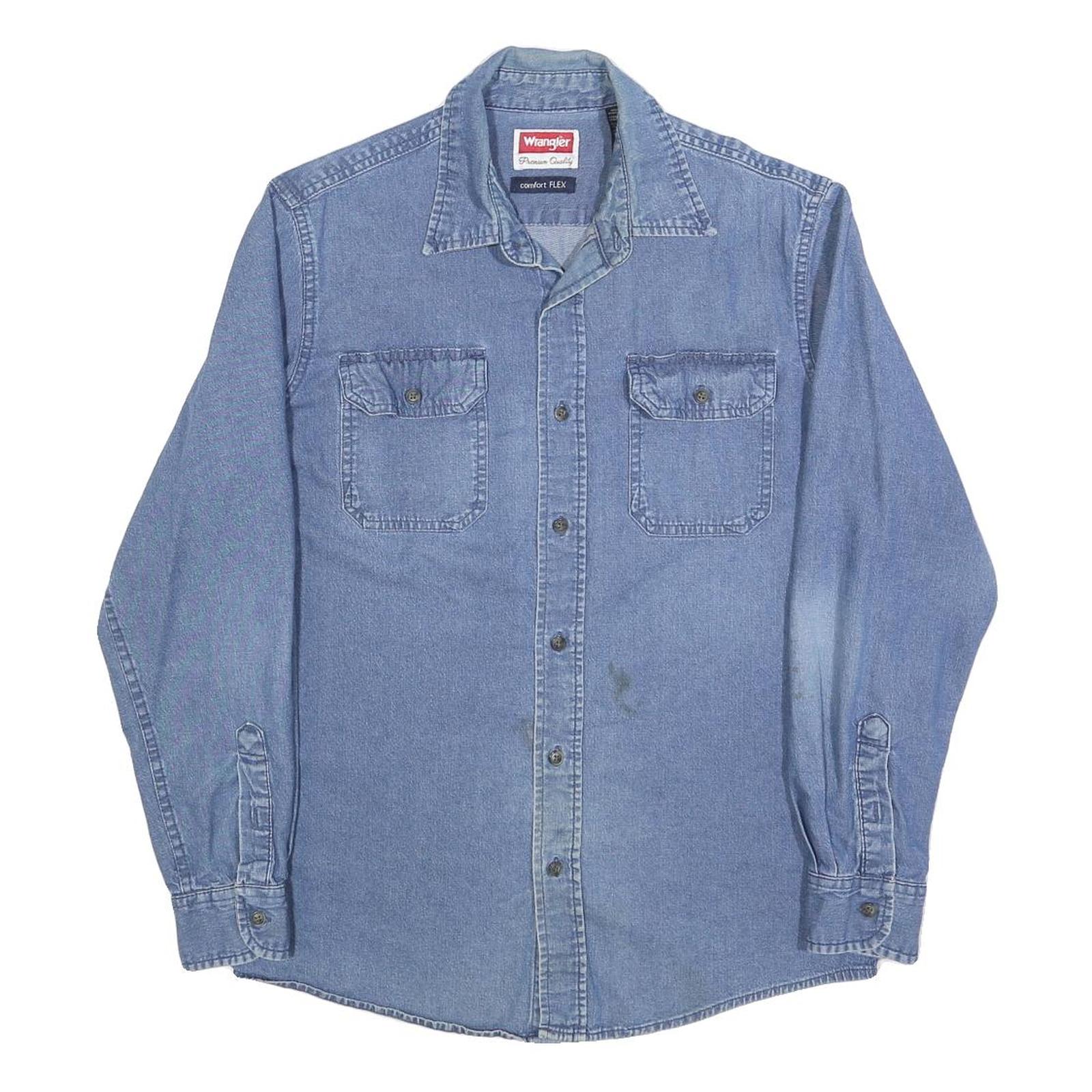WRANGLER Mens Blue Denim Shirt S Cotton Blend Button Closure Casual Western Refurbished - N/A refurbished available on Cerqular