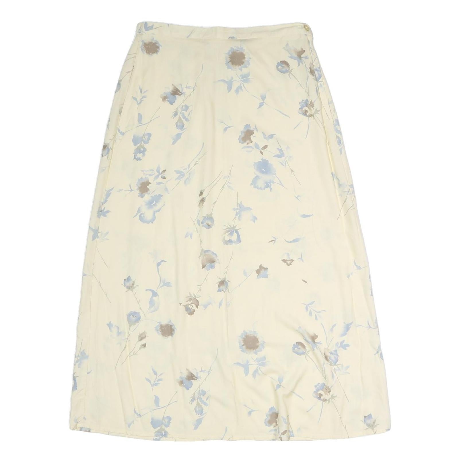 VILLAGER Womens Cream Floral Print Midi Polyester Skirt M Elegant Lightweight Refurbished - N/A refurbished available on Cerqular