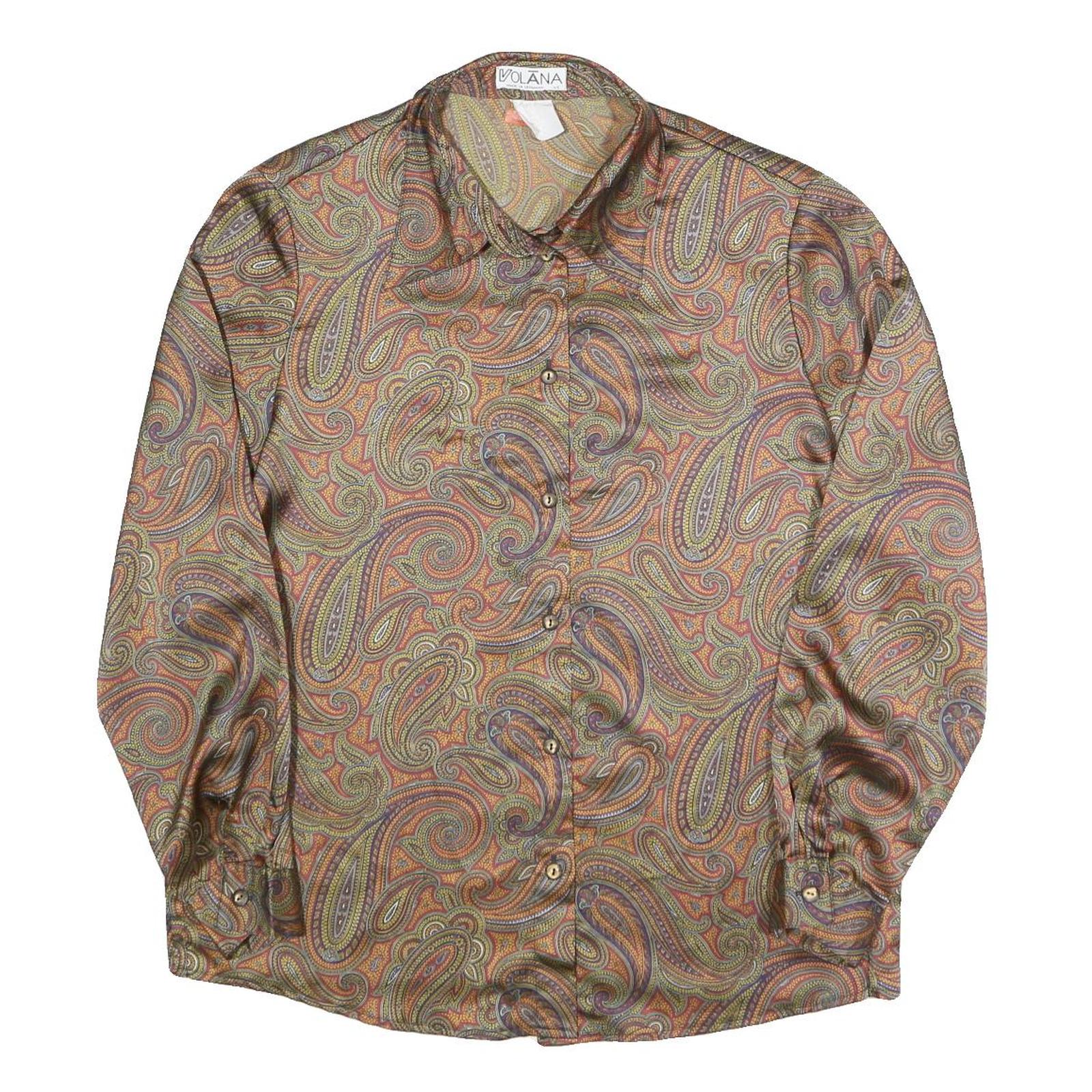 VOLANA Womens Brown Paisley Printed Shirt Long Sleeve Collared L Vintage Style Refurbished - N/A refurbished available on Cerqular