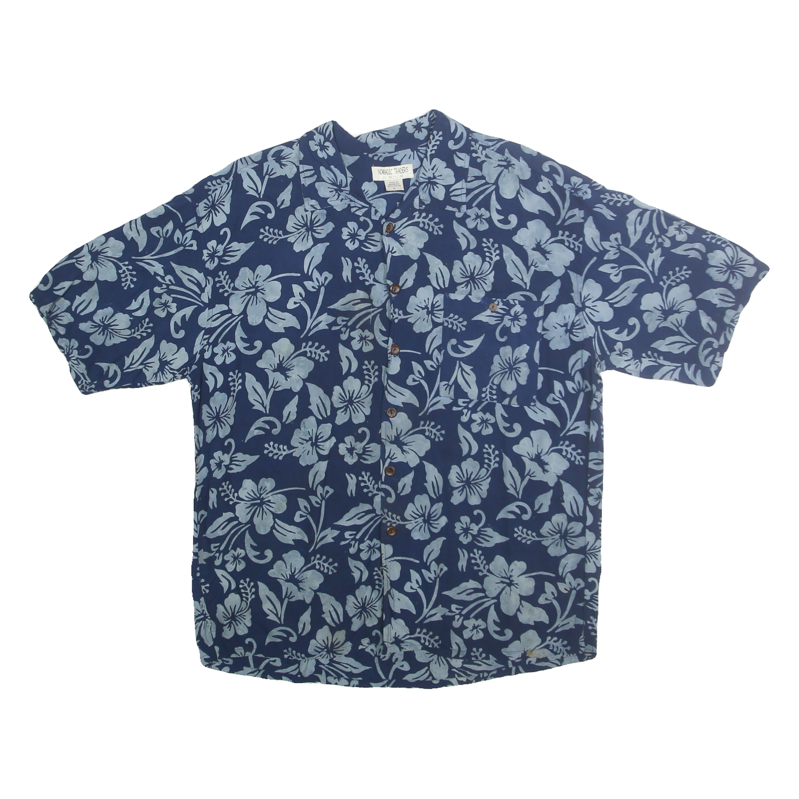 NOMADIC TRADERS Mens Blue Rayon Hawaiian Shirt L Floral Print Casual Summer Refurbished - N/A refurbished available on Cerqular