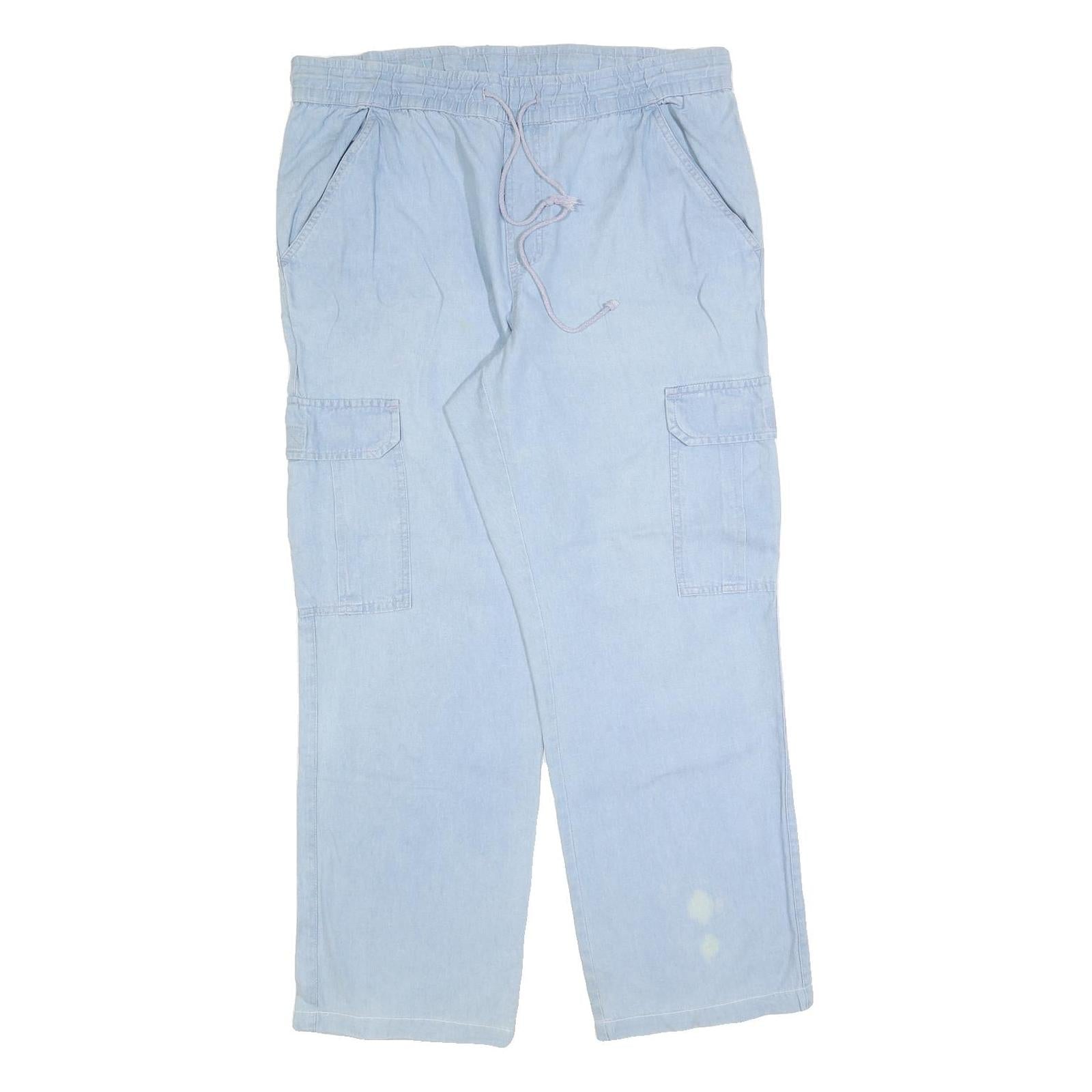Womens Relaxed Light Blue Cotton Blend Trousers W40 L30 Cargo Drawstring Waist Refurbished - N/A refurbished available on Cerqular