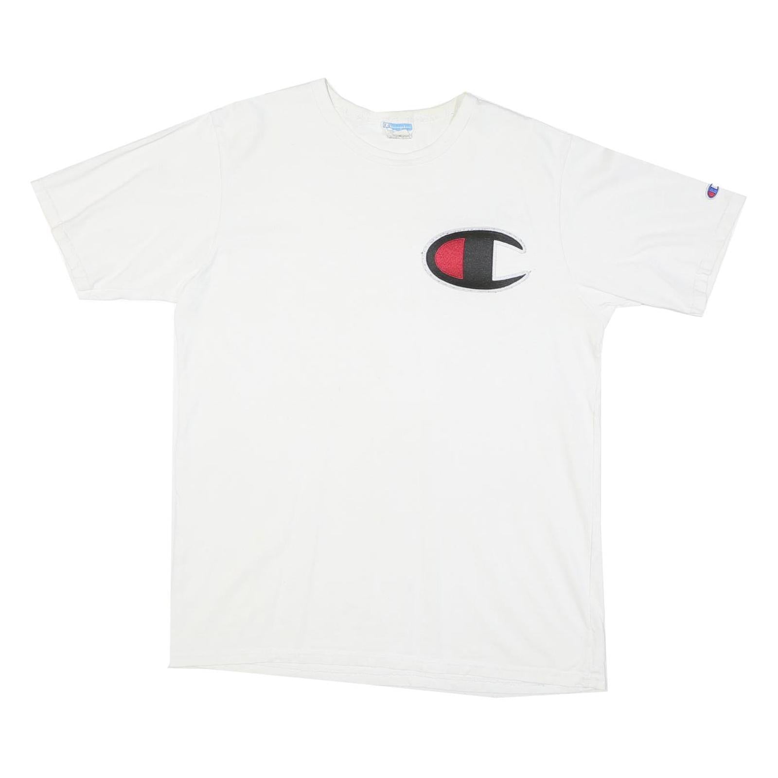 CHAMPION Mens White Cotton Blend Graphic T-Shirt L Short Sleeve Crew Neck Refurbished - N/A refurbished available on Cerqular