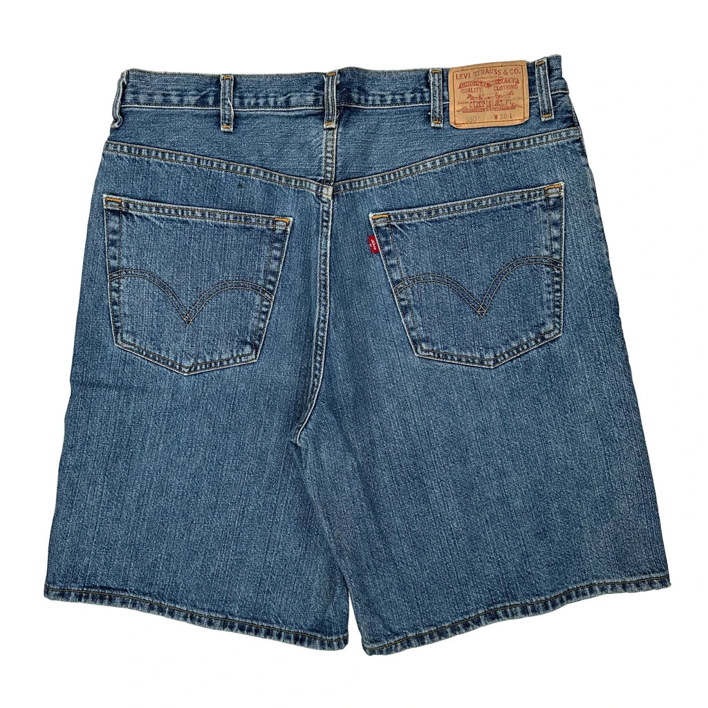 Levis Denim Shorts - 37W 10L Blue Cotton Refurbished - Thrifted (note: this is a term often used to describe second- refurbished available on Cerqular