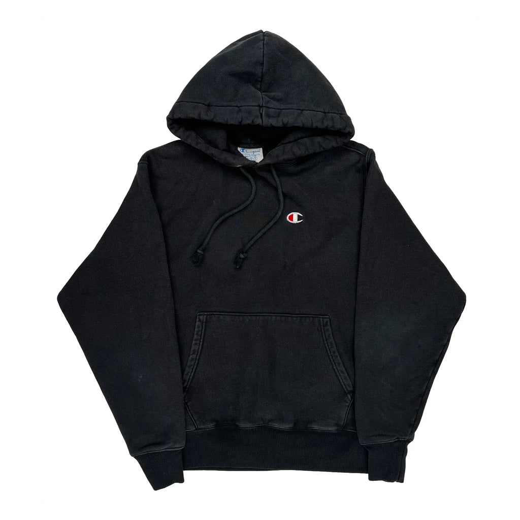 Reverse Weave Champion Hoodie - Medium Black Cotton Refurbished - Thrifted (note: this is a term often used to describe second- refurbished available on Cerqular